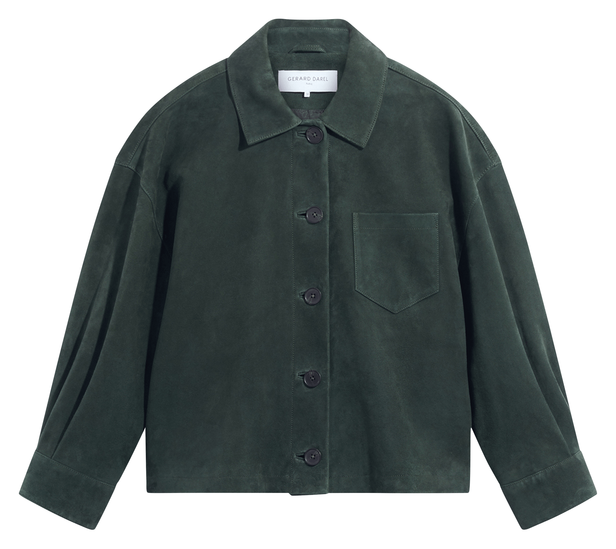 Straight leather jacket with classic collar GERARD DAREL Green