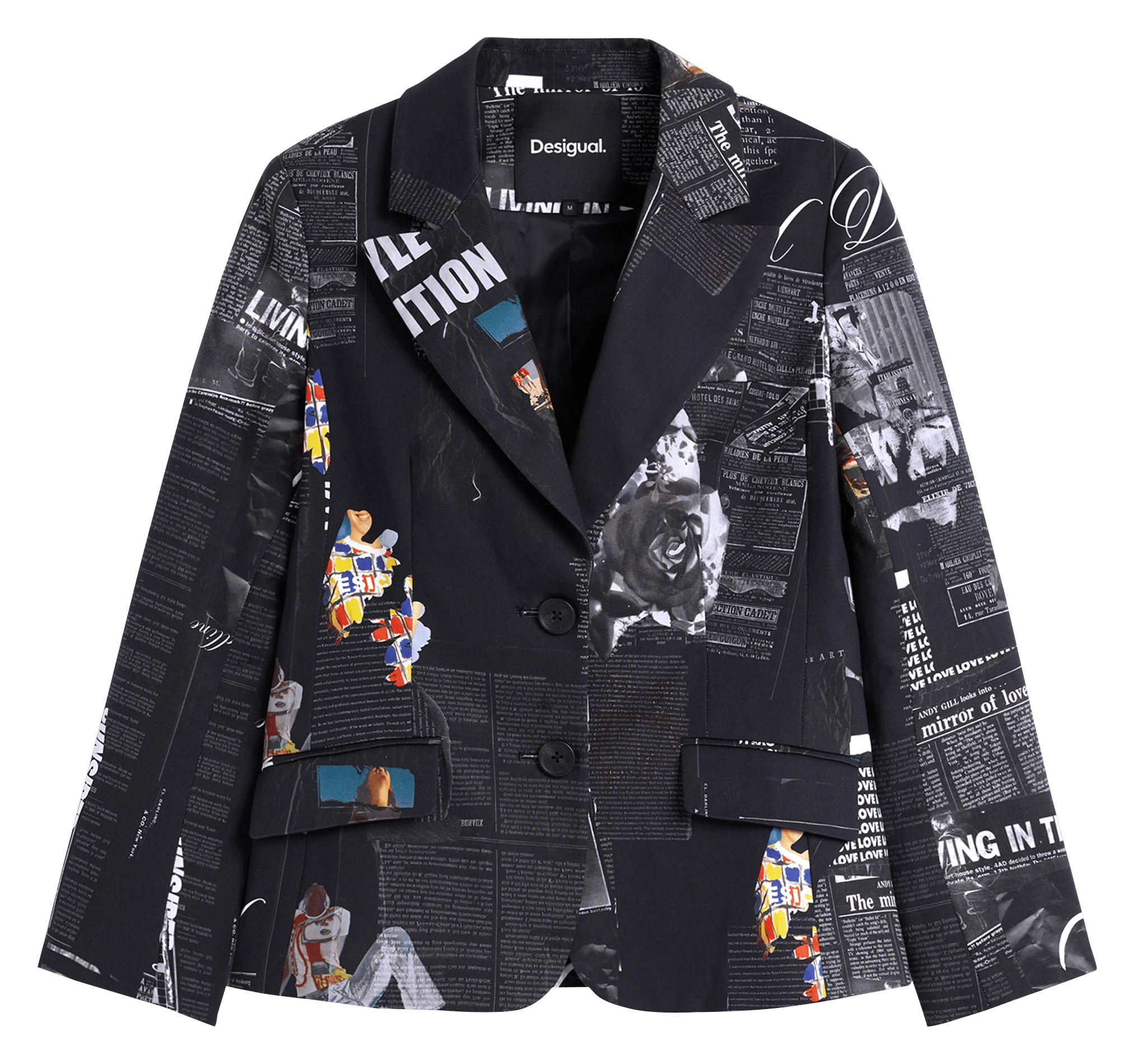 Veste col tailleur imprimée en coton mélangé DESIGUAL Noir