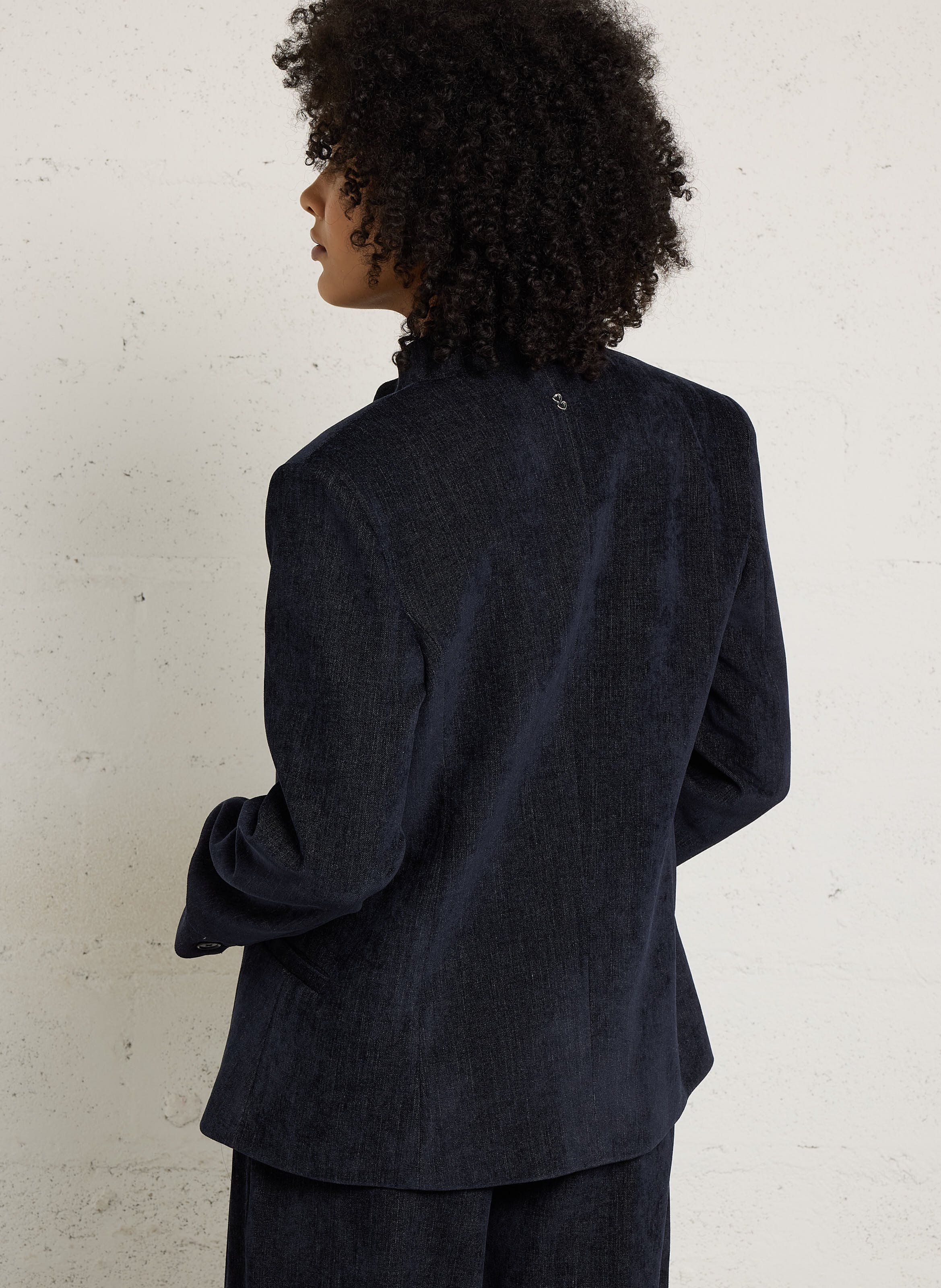 Veste tailleur droite en velours PLEASE Bleu