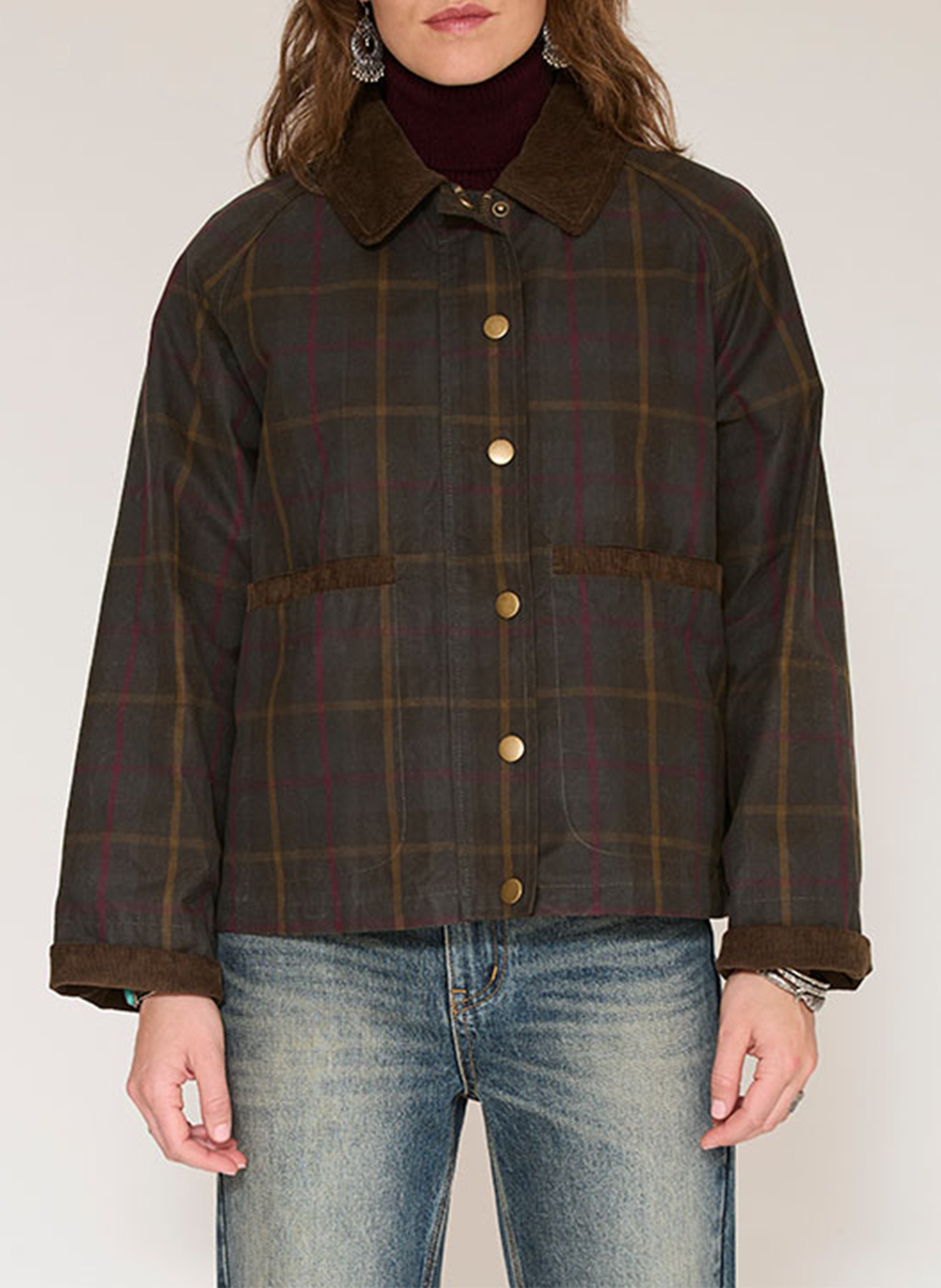 Veste droite col classique à carreaux en coton MKT Multicolore