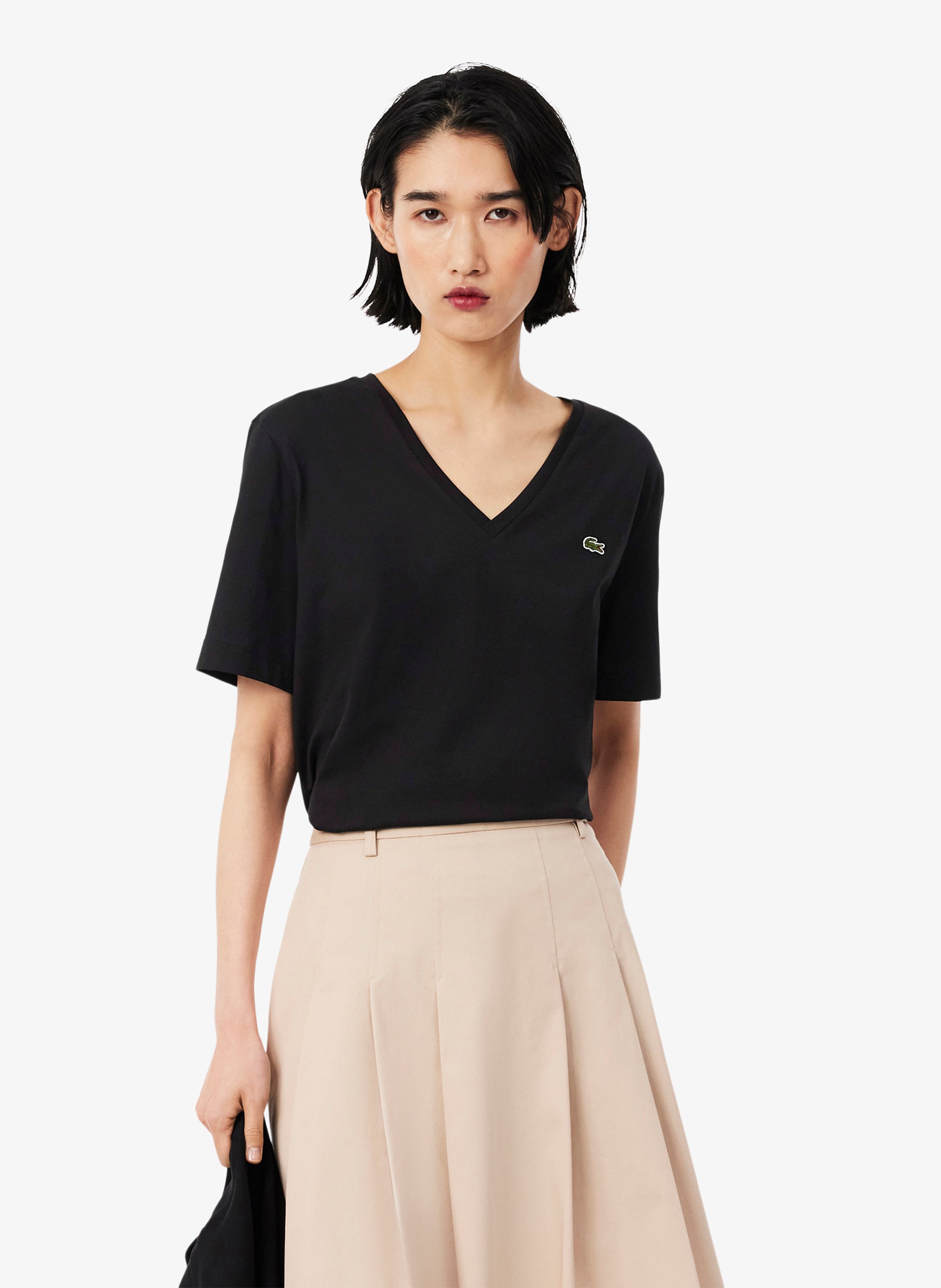 T-Shirt mit V-Ausschnitt aus Baumwolle LACOSTE