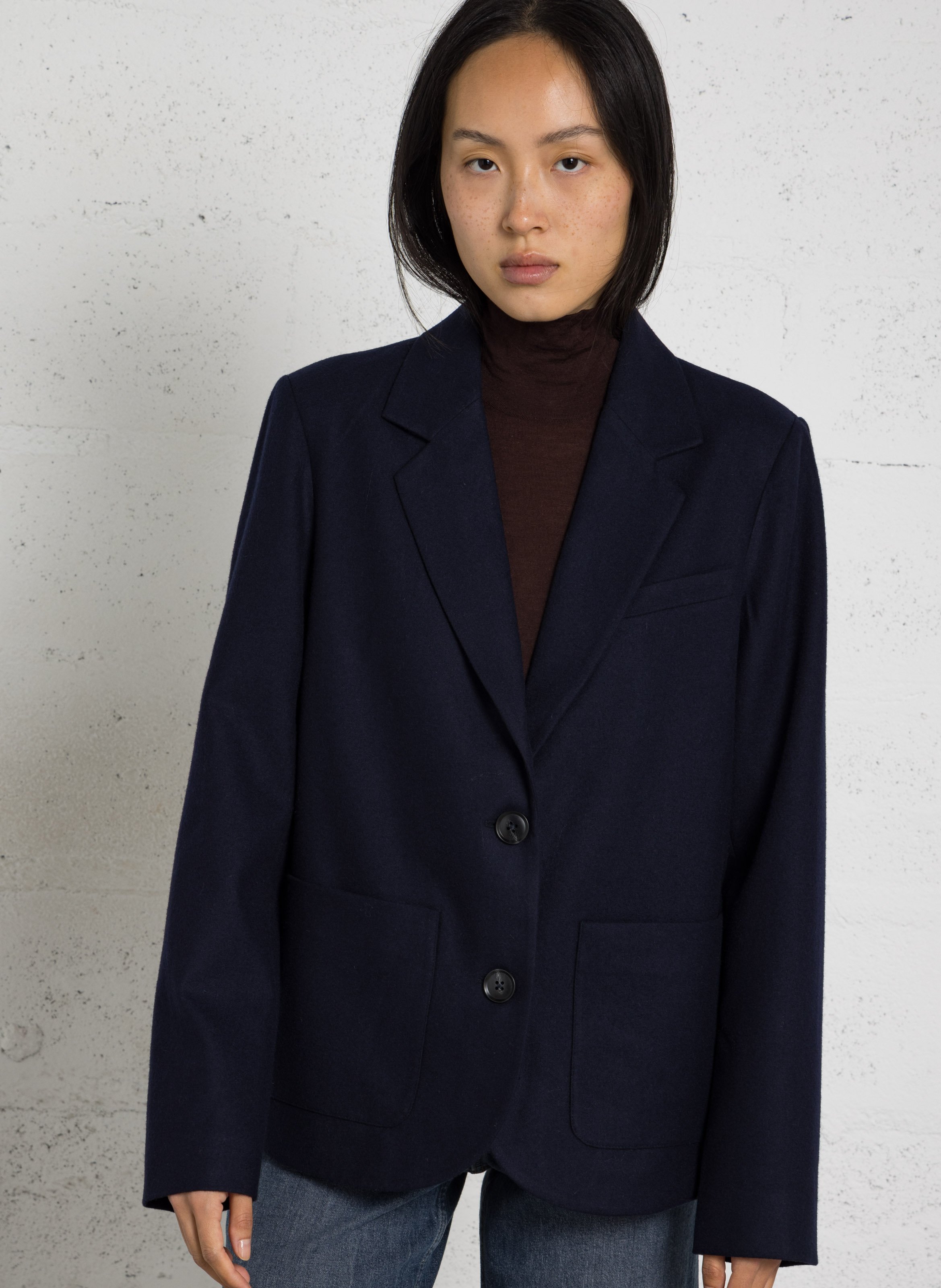 Veste de tailleur droite en laine mélangée LEON & HARPER Bleu