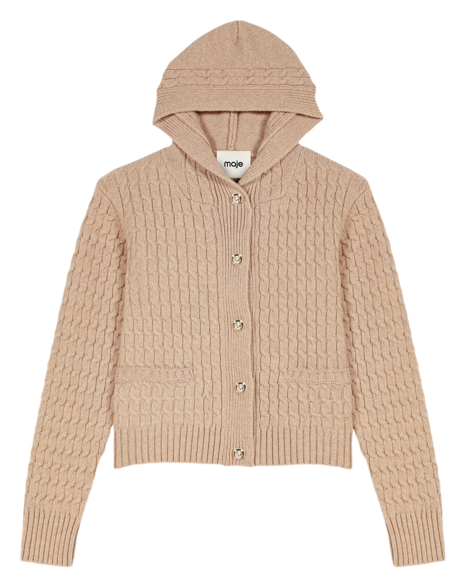 Wool hooded cardigan MAJE Beige