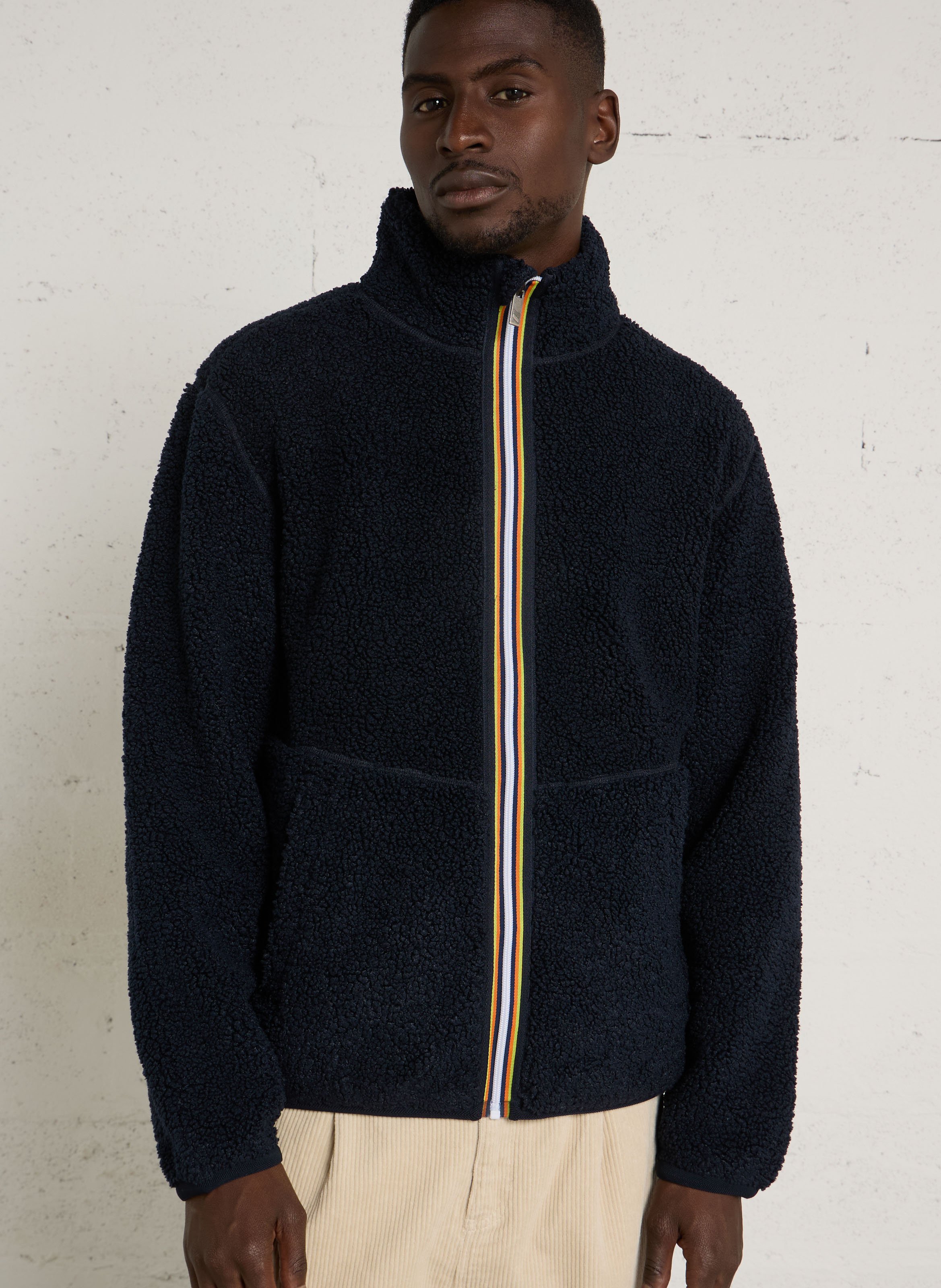 Straight-cut sherpa zip-up fleece with stand-up collar K-WAY Blue