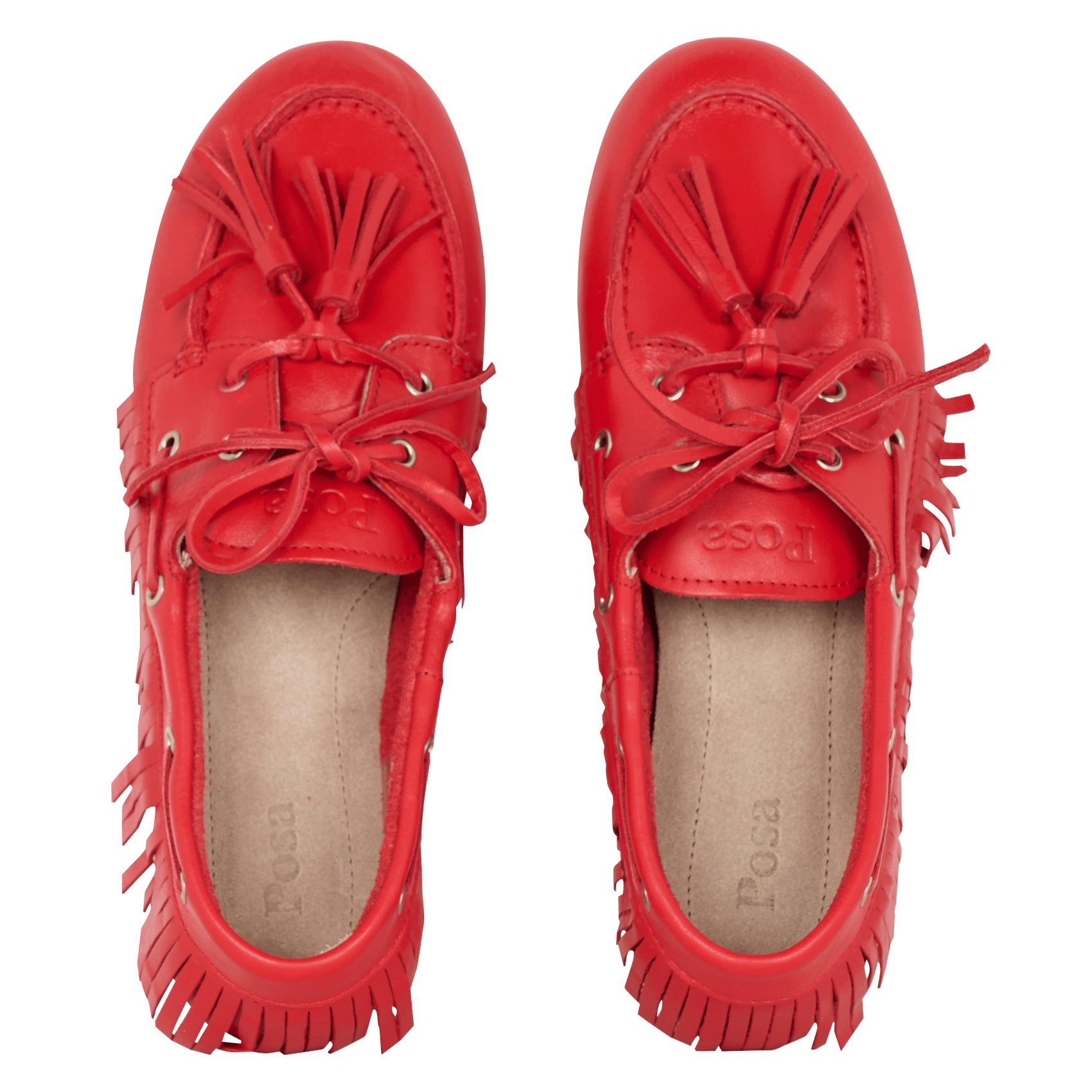 Fringed leather boat shoes POSA Red