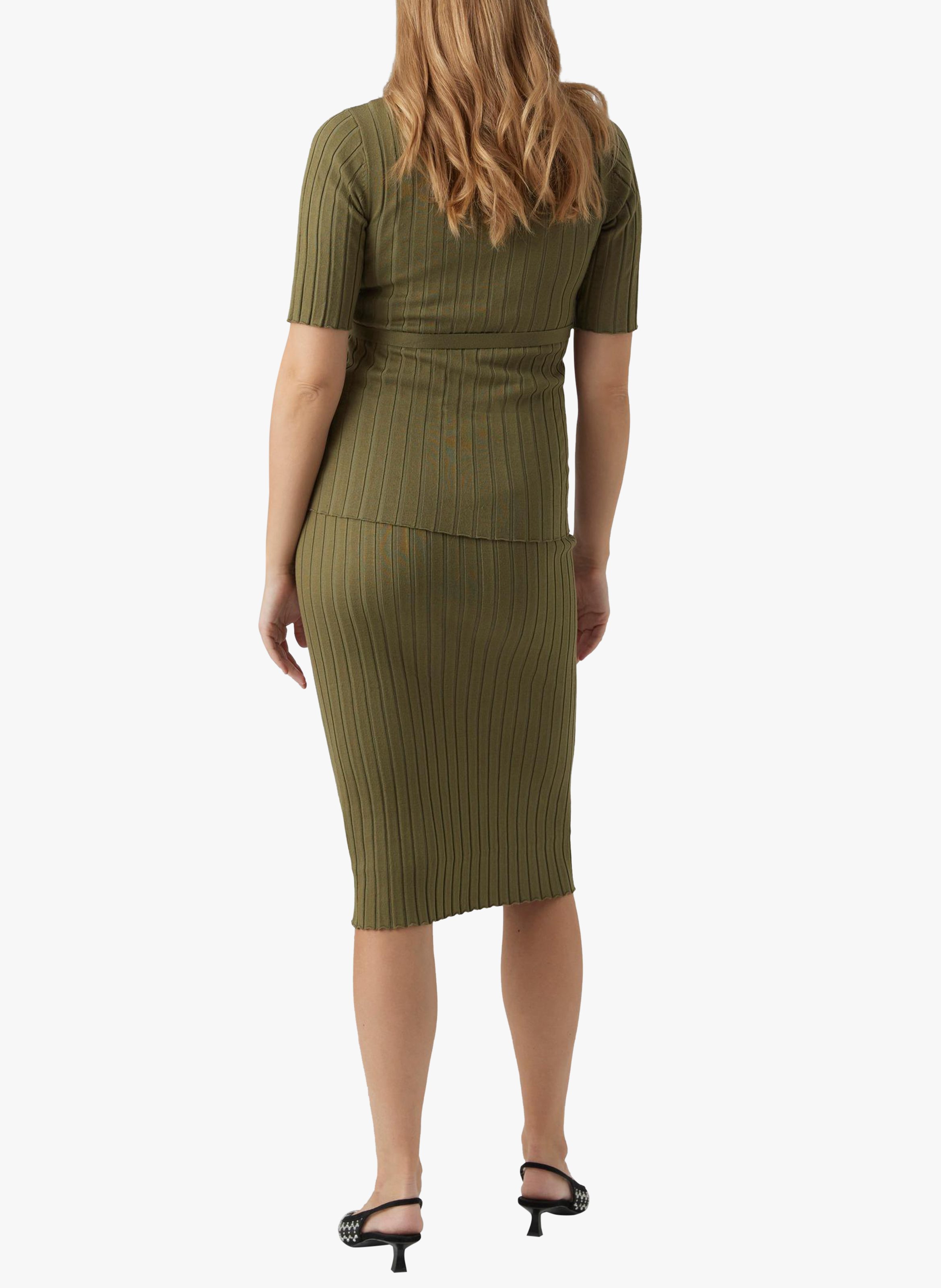 Ribbed viscose-blend pencil skirt MAMALICIOUS Khaki