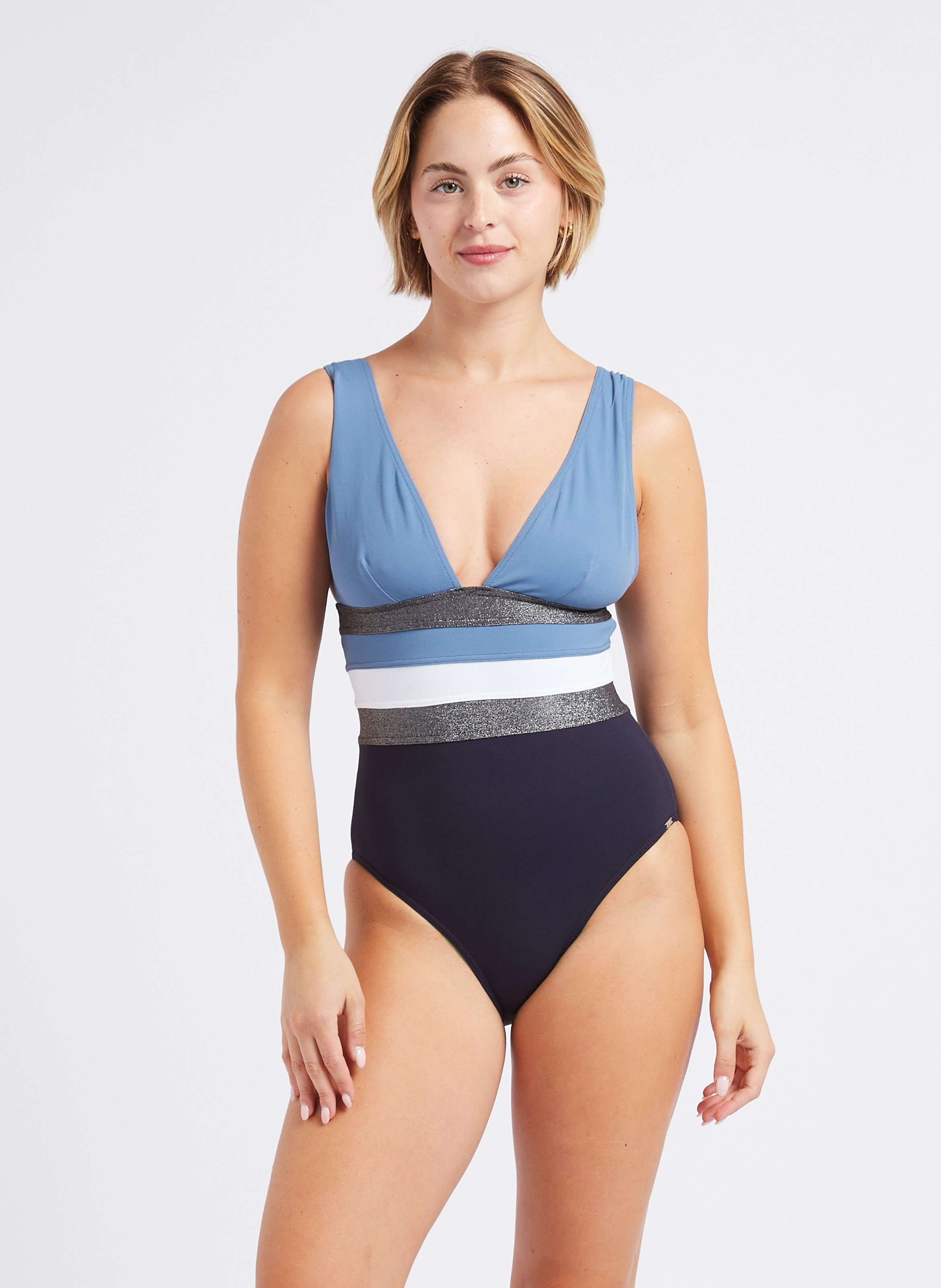 Three-tone stripe one-piece swimsuit LIVIA Blue
