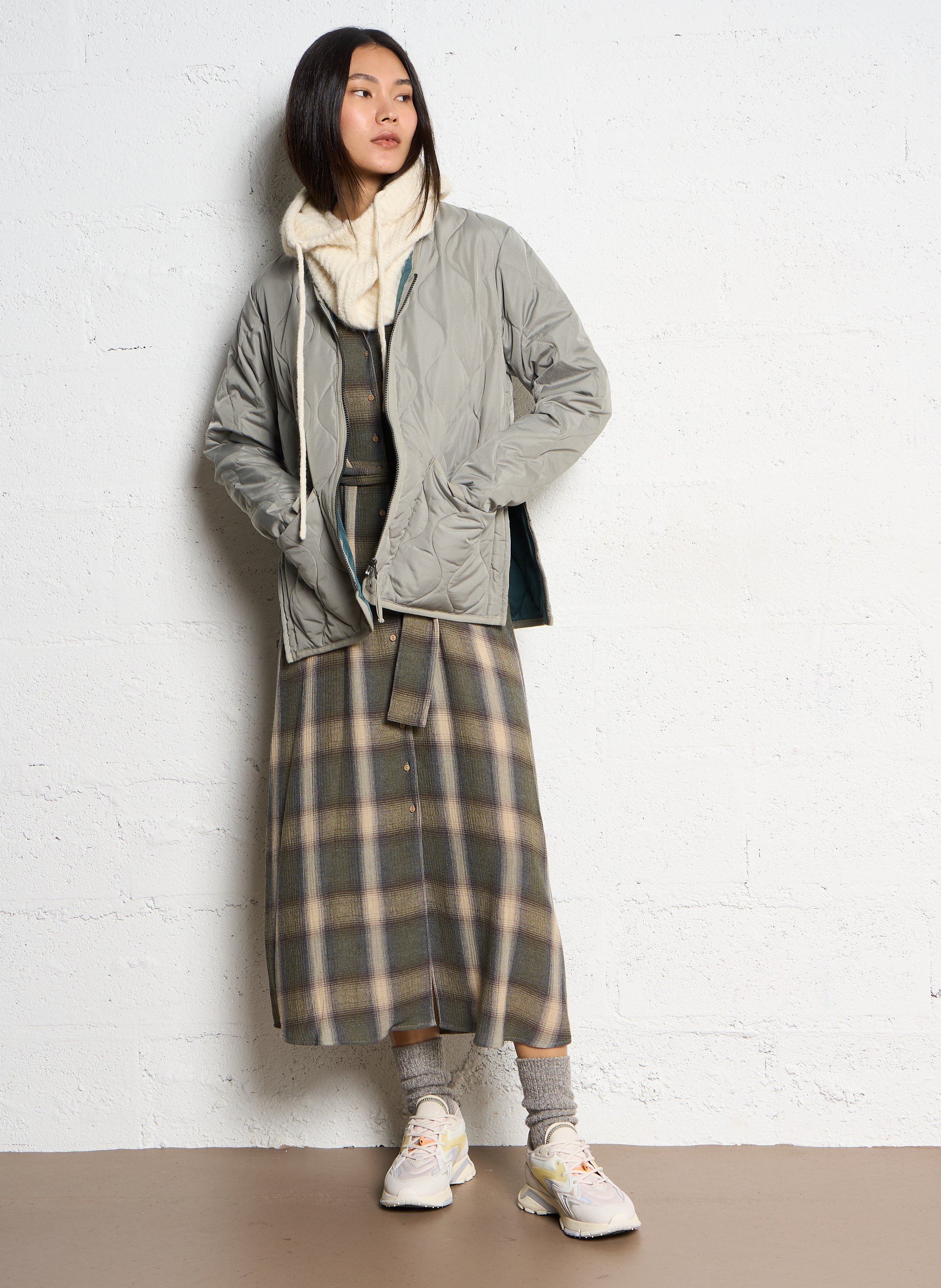 Veste col V matelassée TAION Kaki