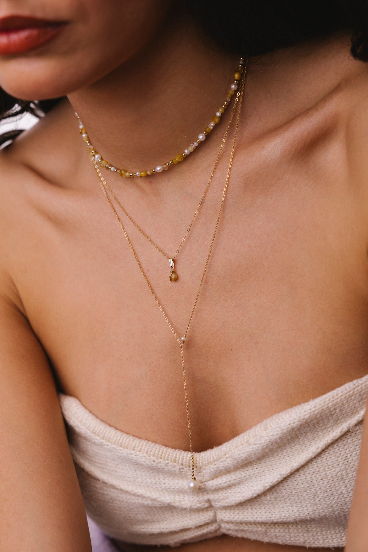 Reversible pearl necklace White