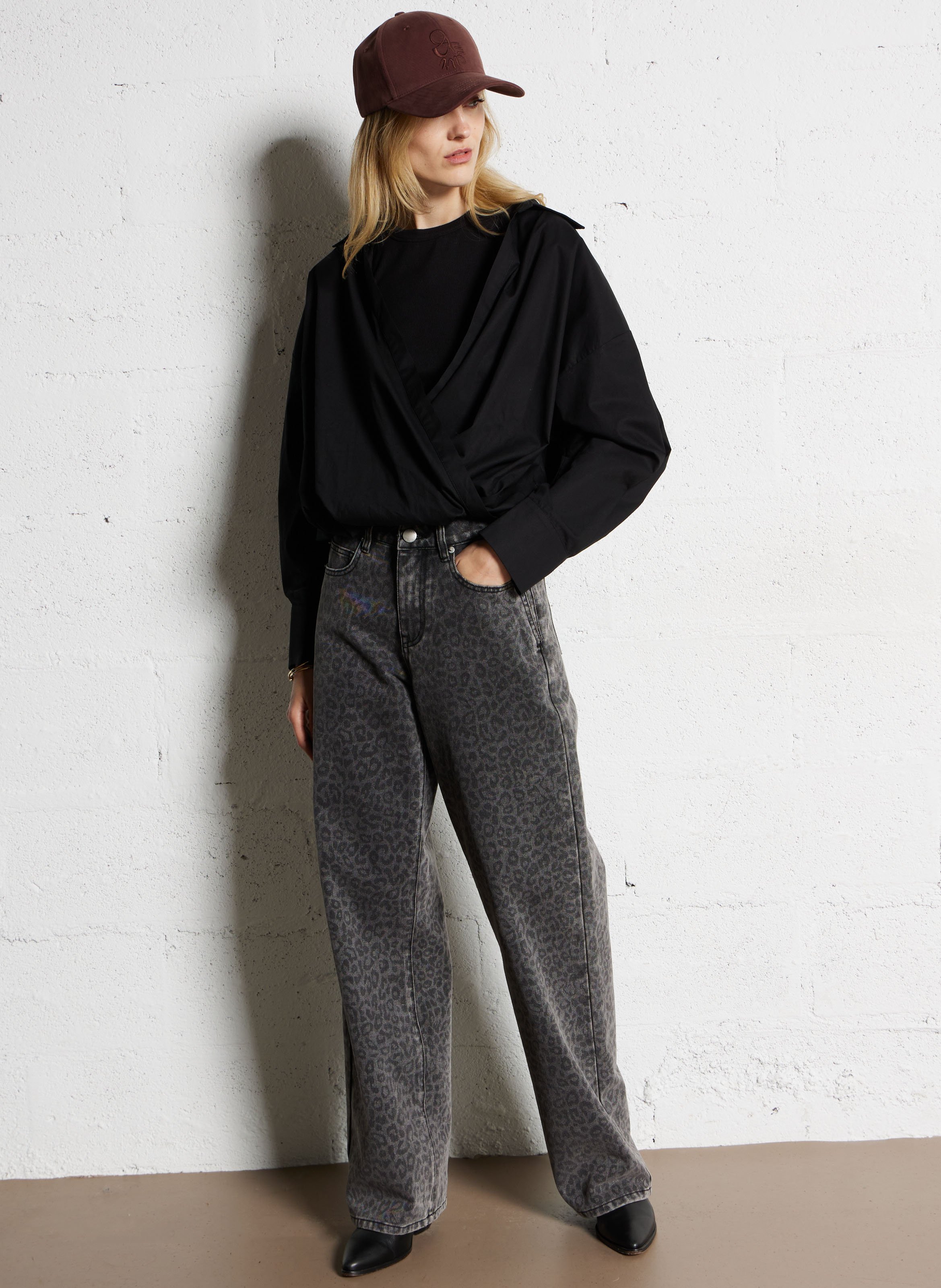 Jean droit en coton mélangé SUNCOO Noir