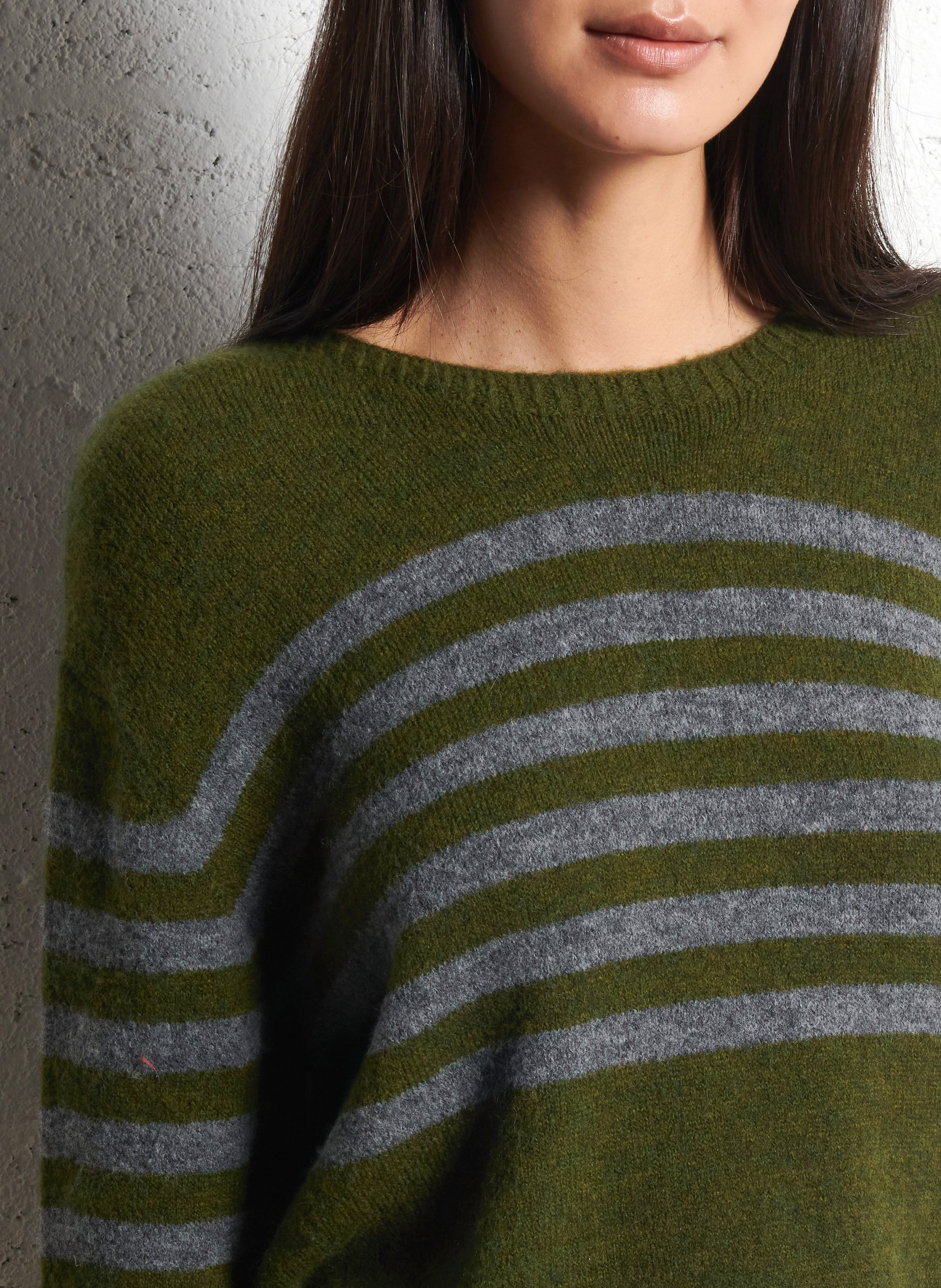 Pull ample col bateau à rayures NICE THINGS Kaki