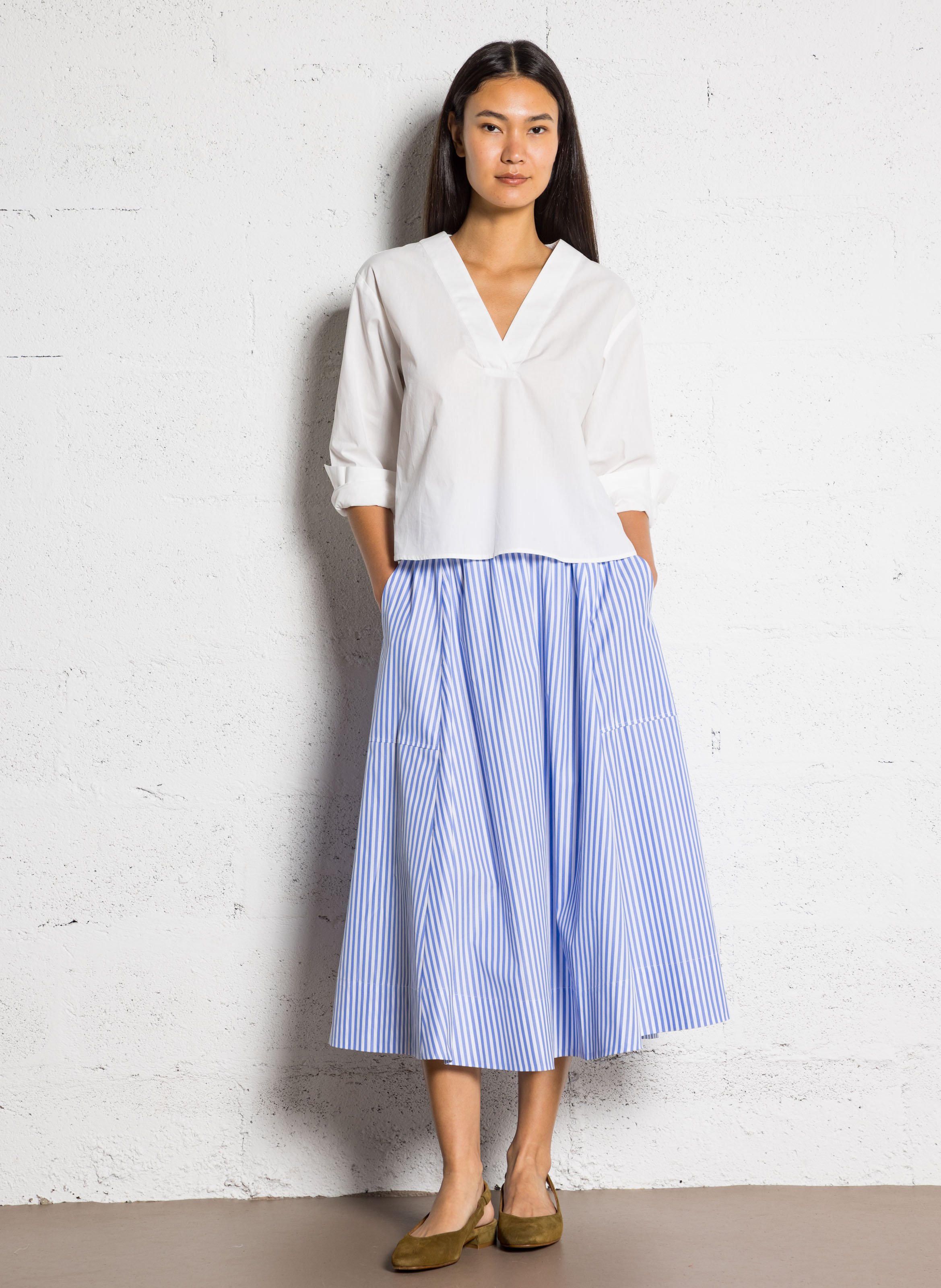 Jupe midi rayée en coton SUZIE WINKLE Bleu