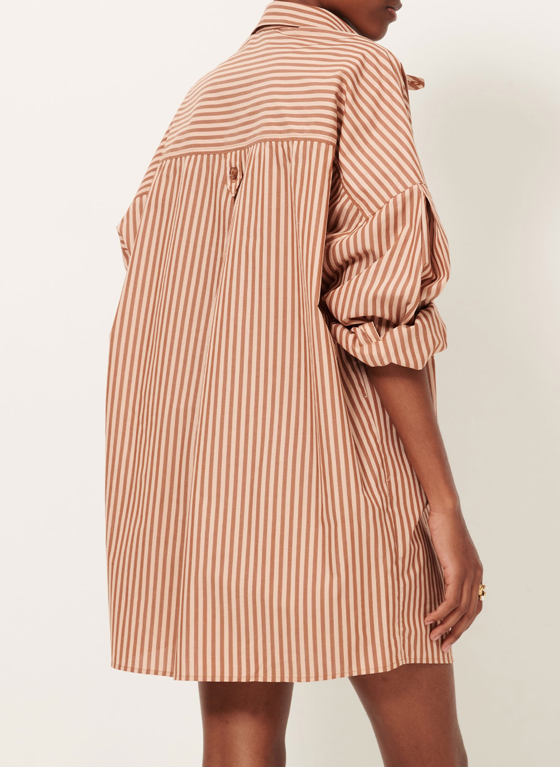 Robe chemise col classique ample en coton rayé SESSUN Marron
