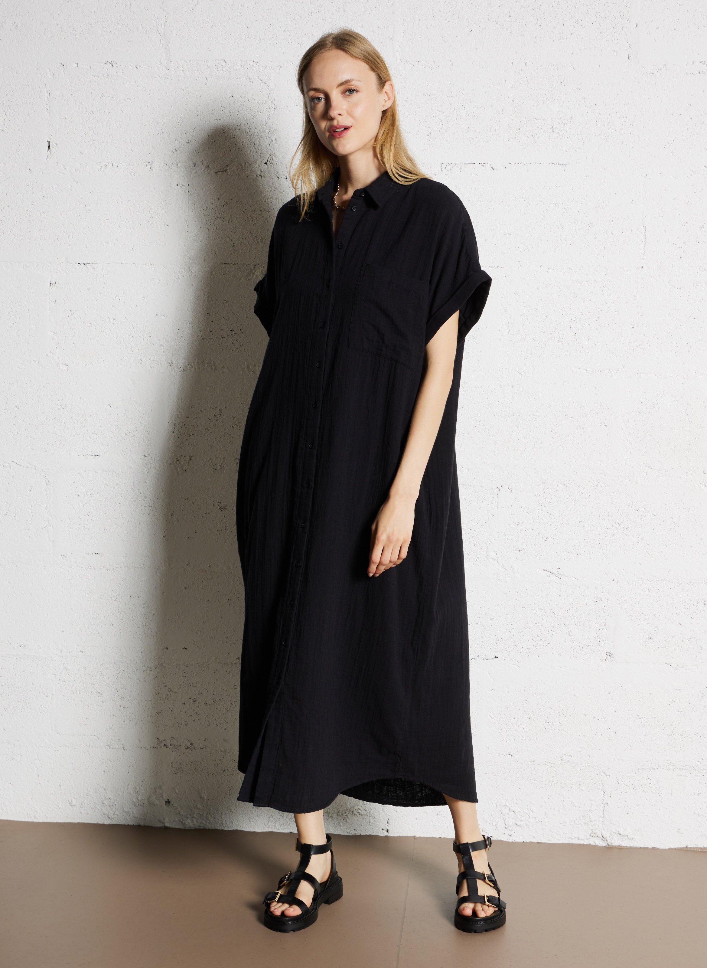ワンピース THIGH LENGTH L/S POINT COLLAR SHIRTDRESS W / GG PLACKET IN O 1212 LAKE + WOLFE Women's Button Down Shirt Dress with