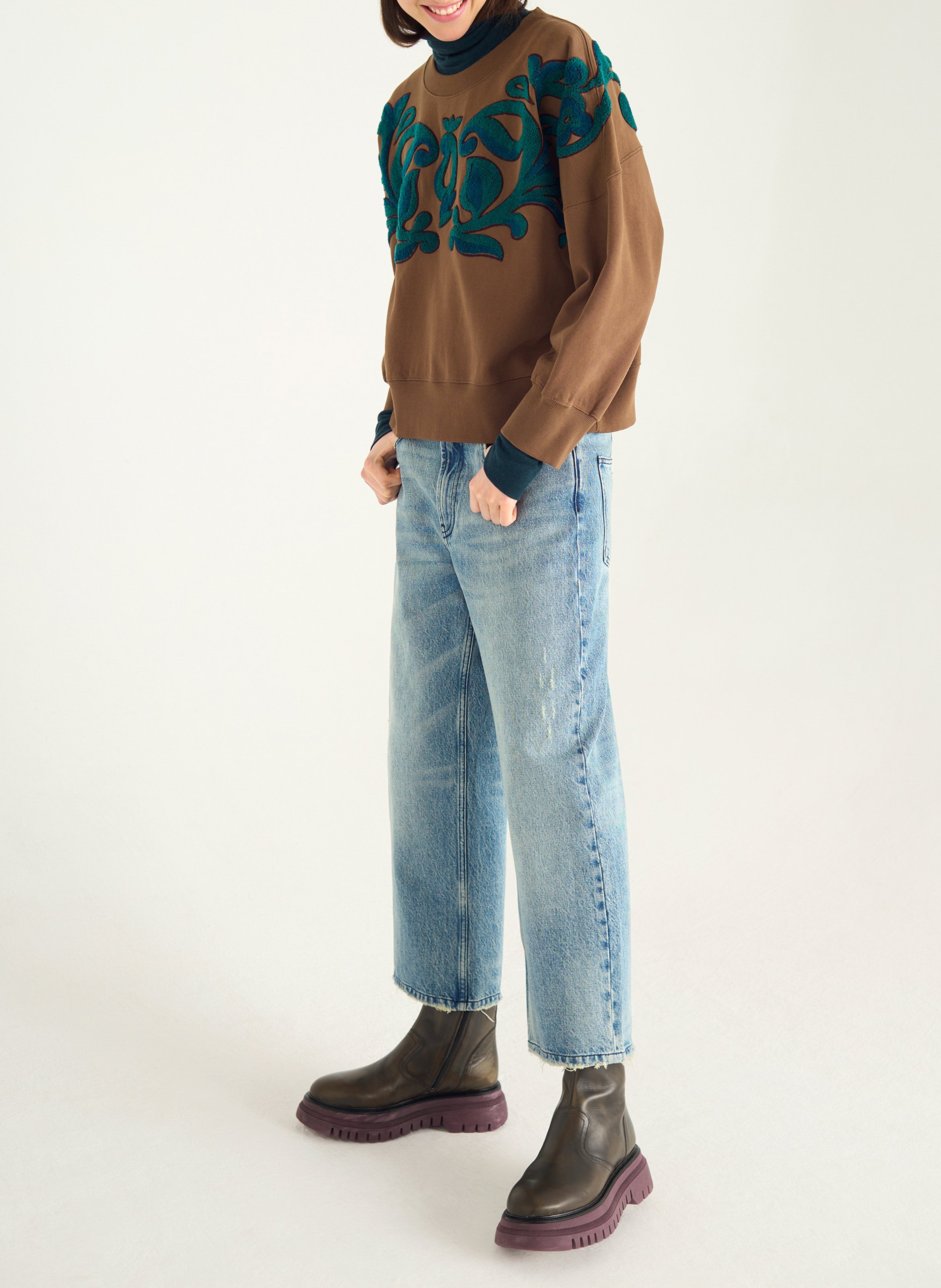 Sweat oversize col rond en coton COTELAC Marron