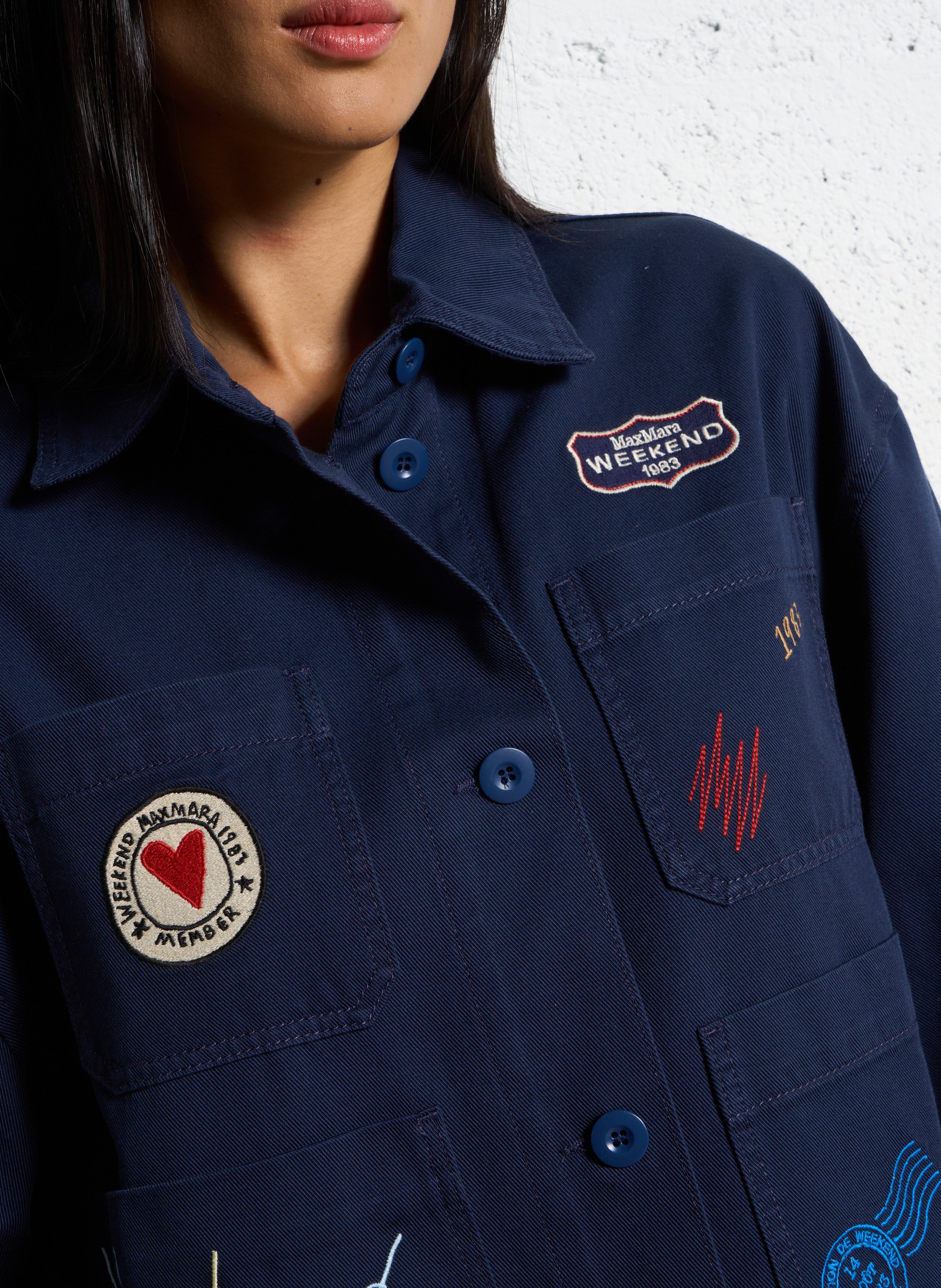 Oversized jacket with embroidered patterns in cotton MAX MARA WEEK END Blue