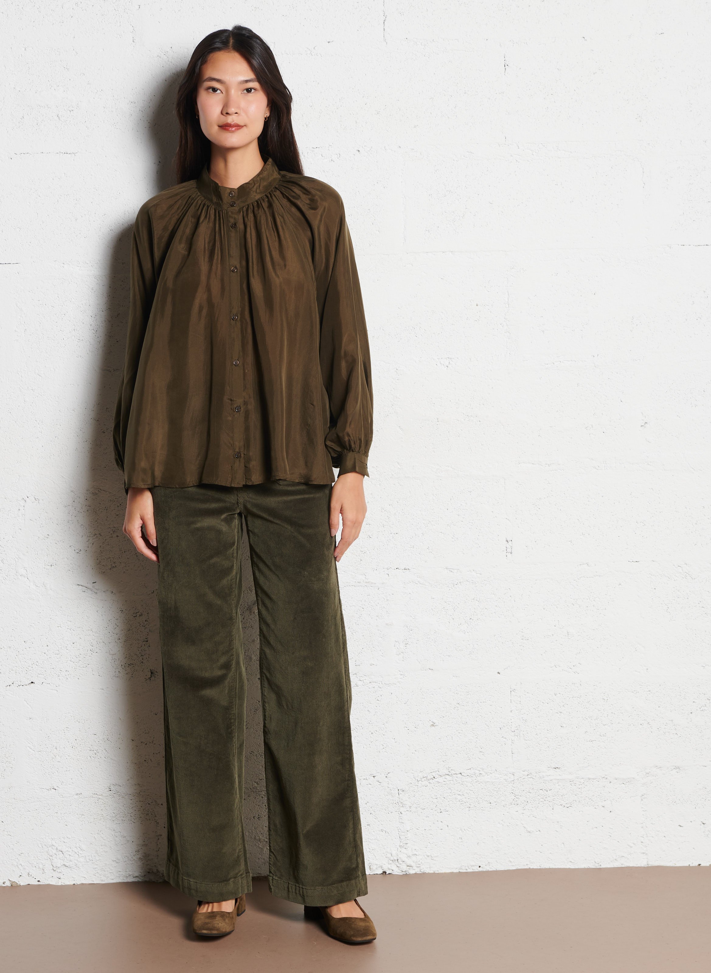 Silk high-neck blouse BELLEPIECE Green