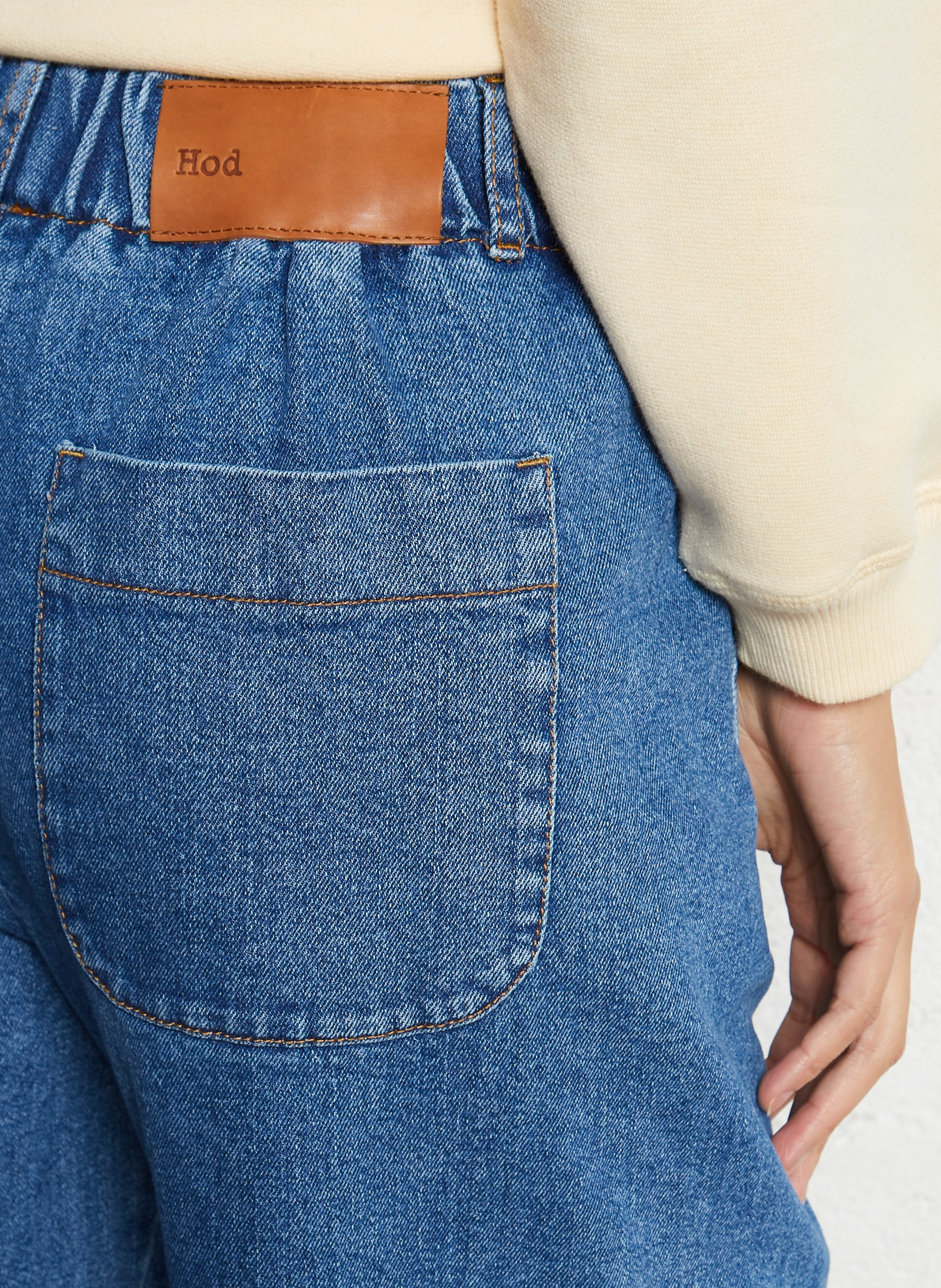 Jean large en denim de coton mélangé Bleu