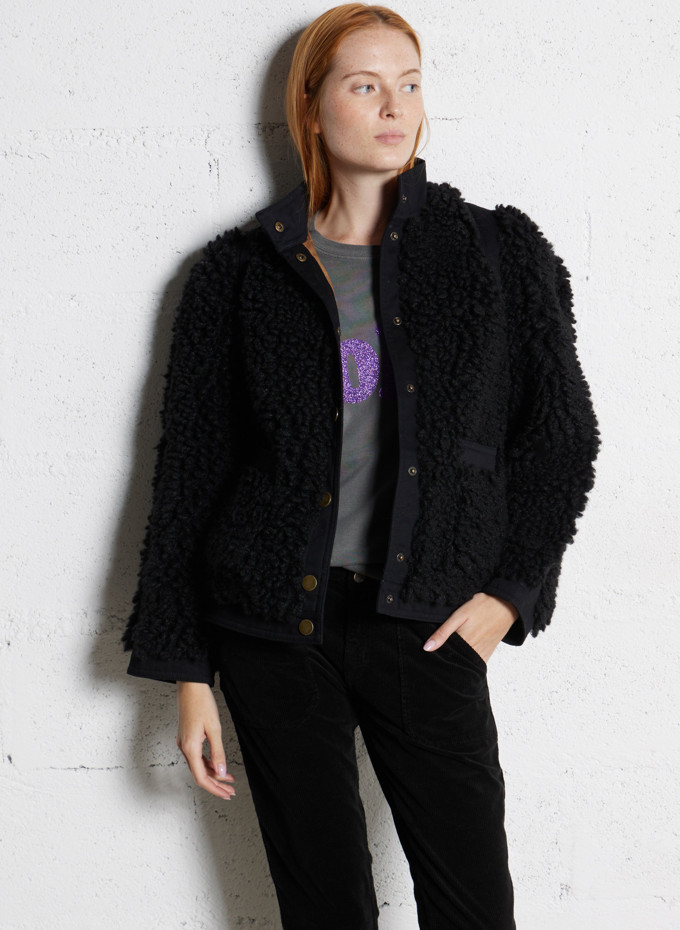 Sherpajack met opstaande kraag LEON & HARPER Zwart