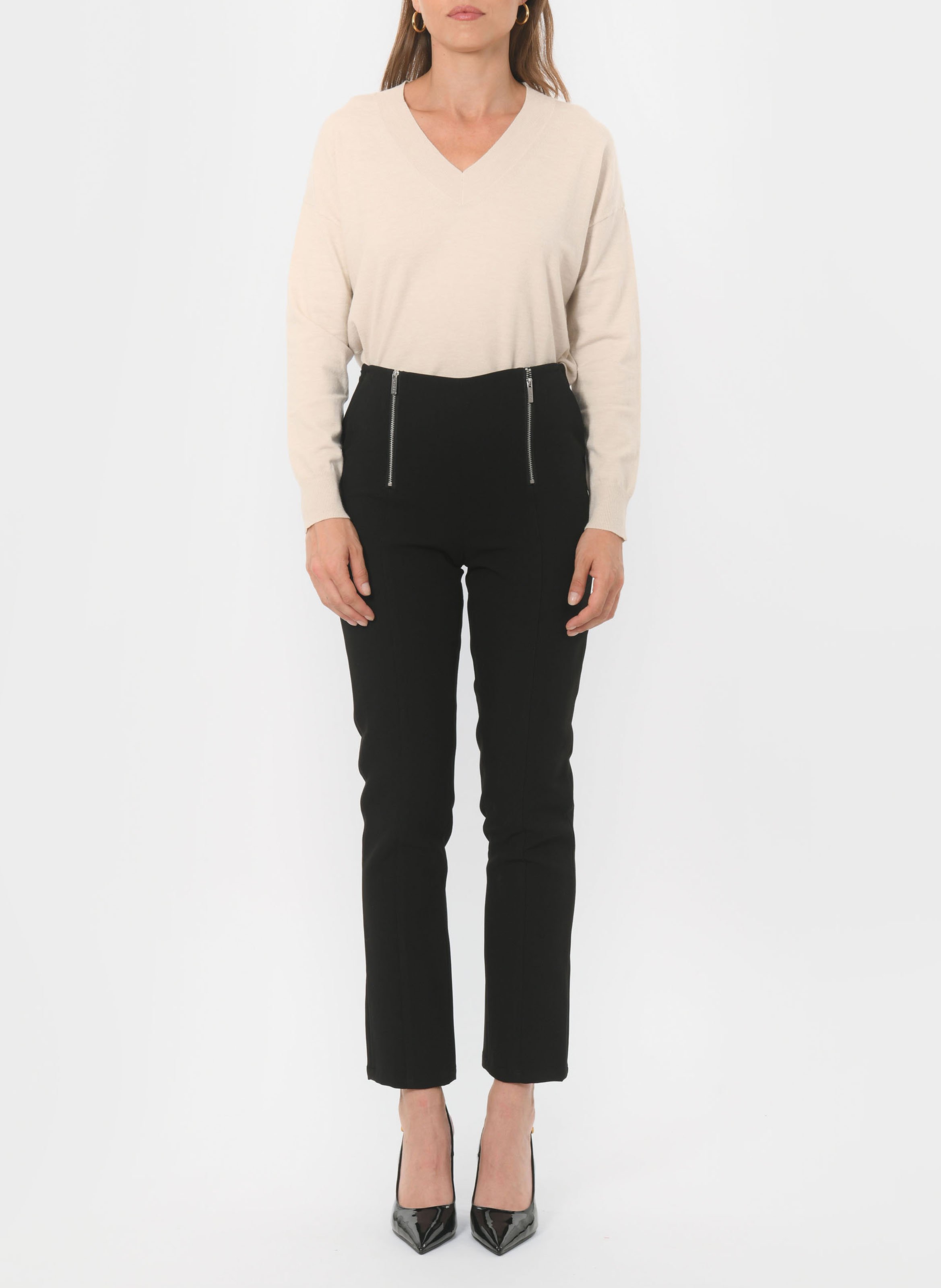 Zippered straight pants with high waist KOOKAI Black