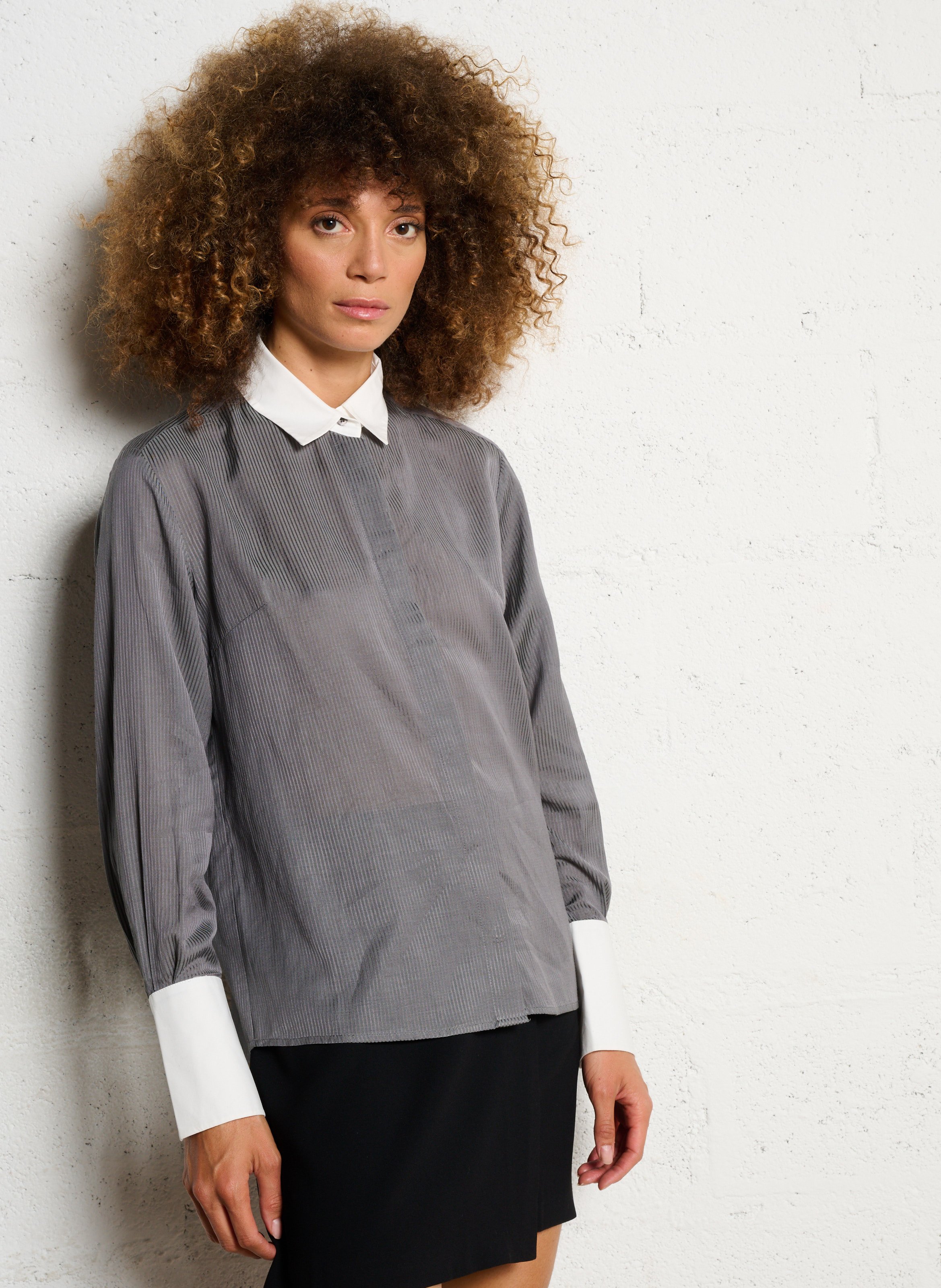 Striped shirt with classic collar IKKS Grey