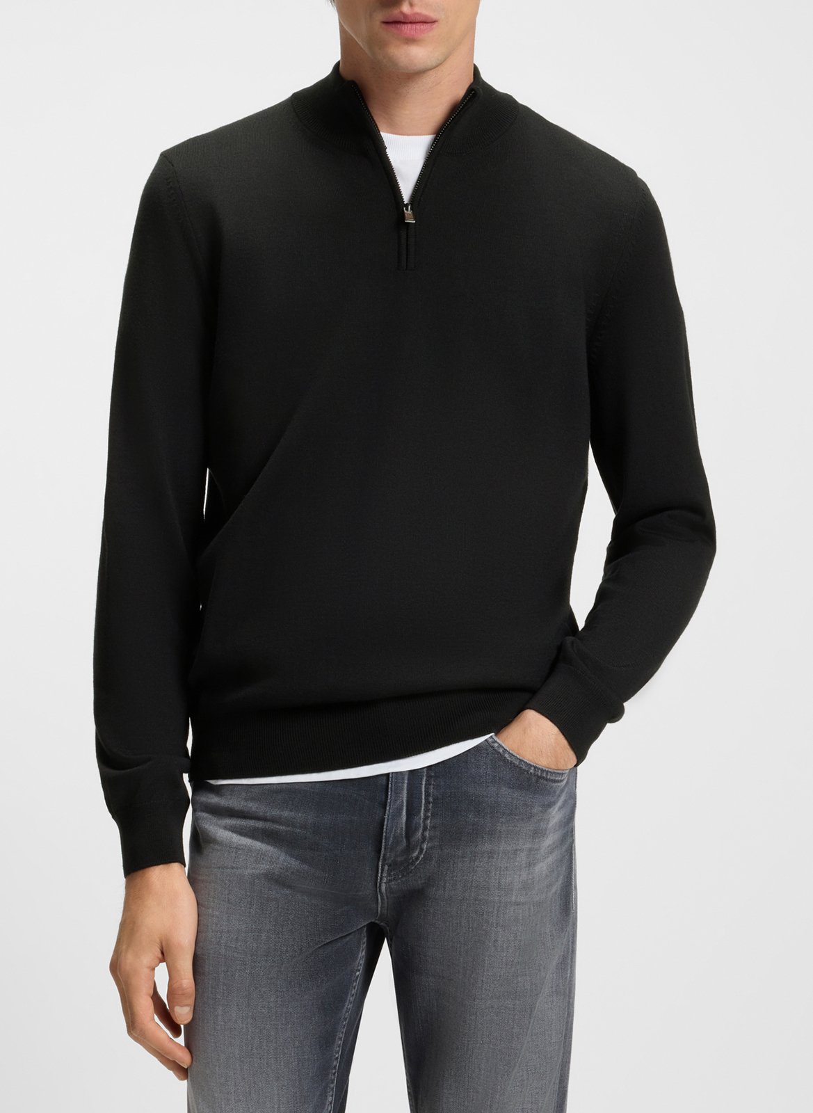 Zip-up high-neck wool sweater BOSS