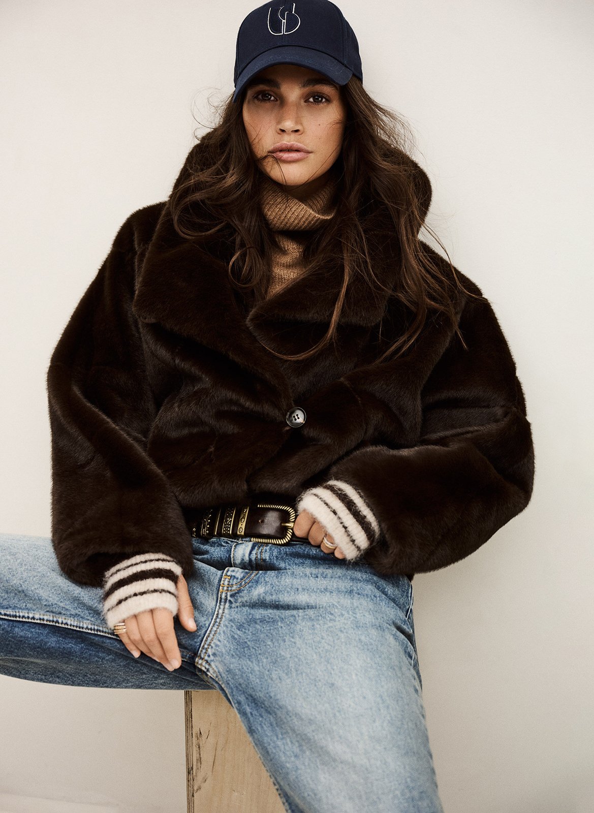 Oversized jas met omgeslagen kraag en faux bonteffect BA&SH Bruin