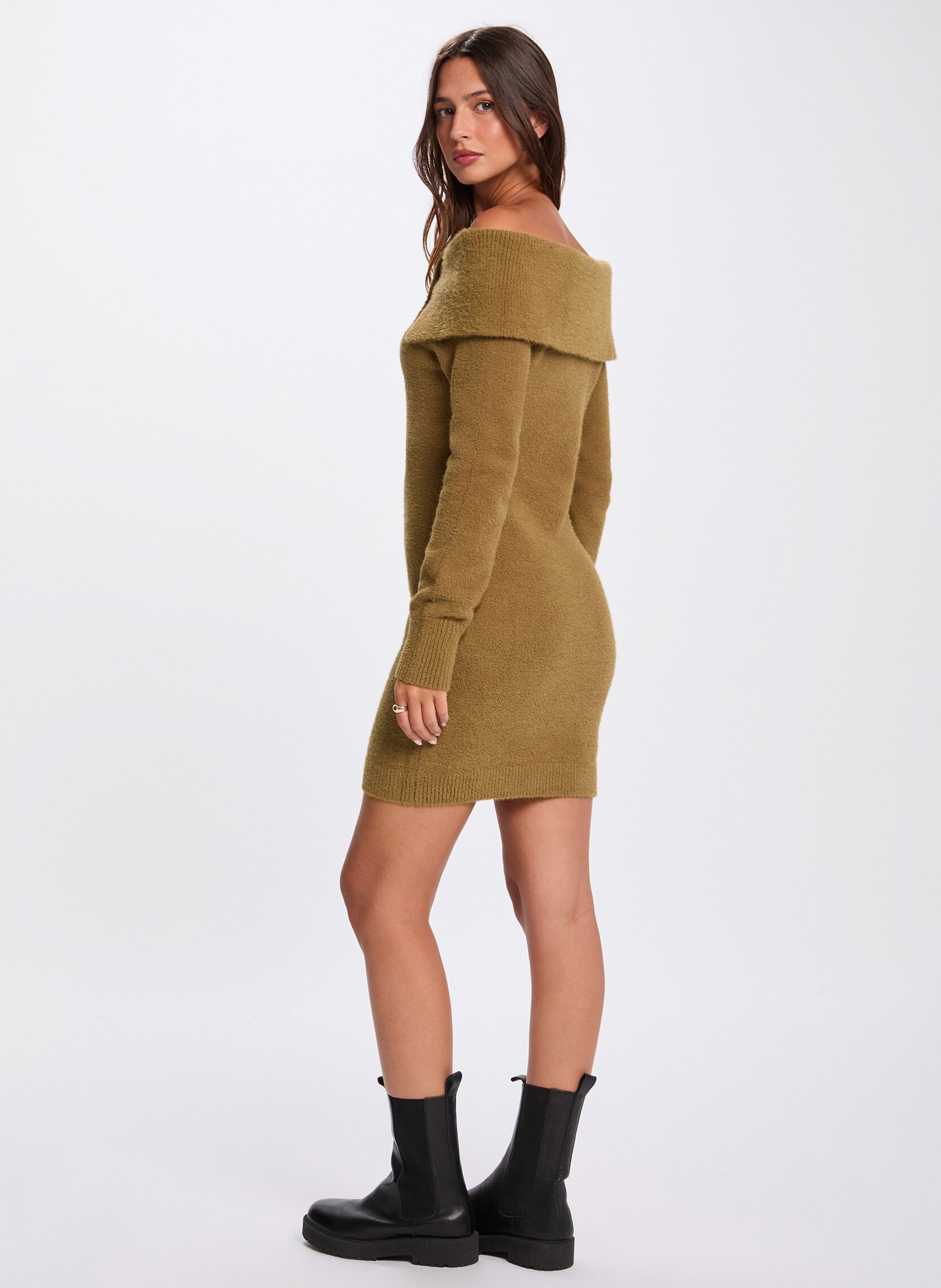 Robe courte col bardot en maille MORGAN Marron