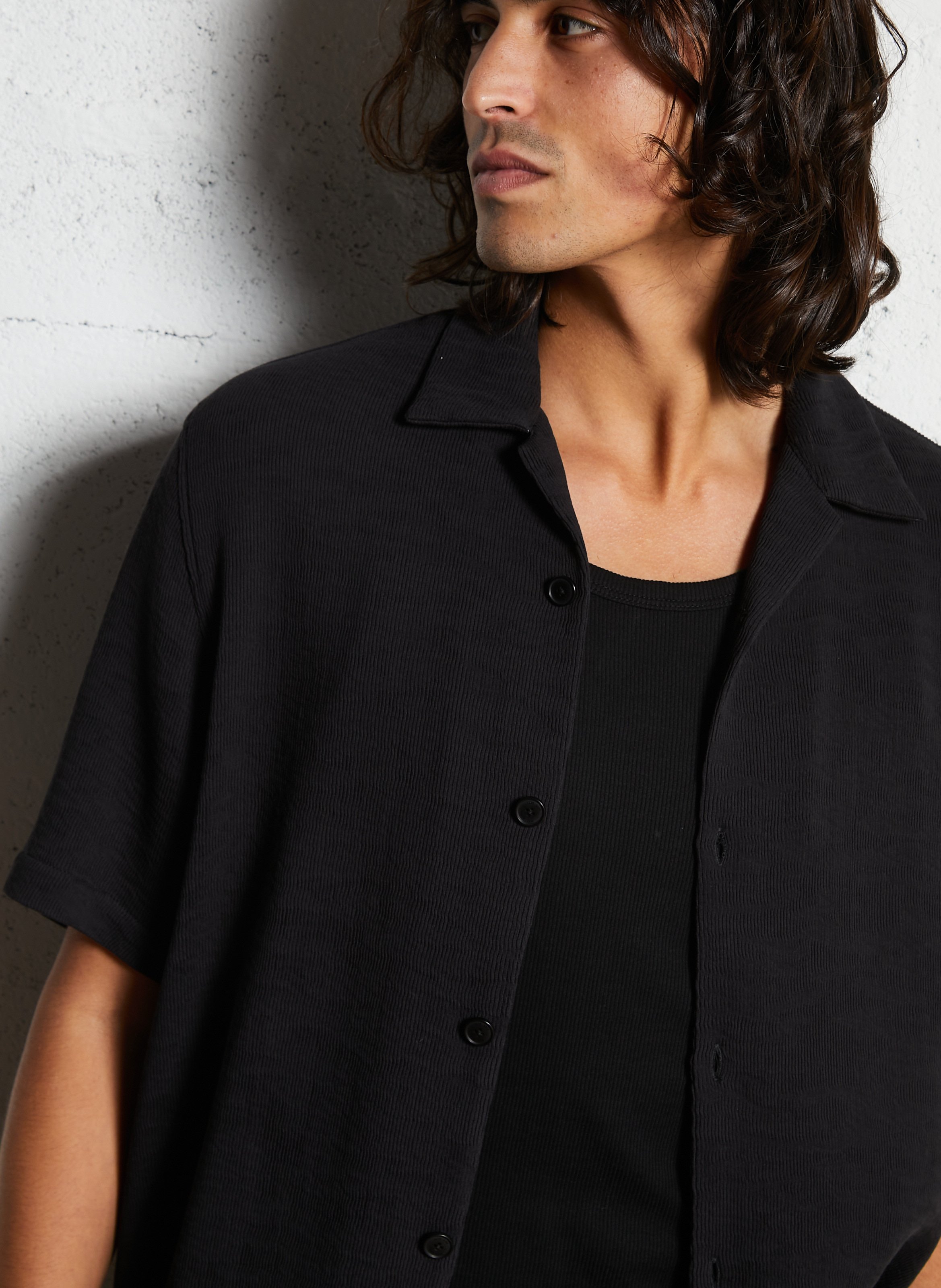 Gerade geschnittenes Kurzarm-Shirt aus plissiertem Strick IKKS Schwarz