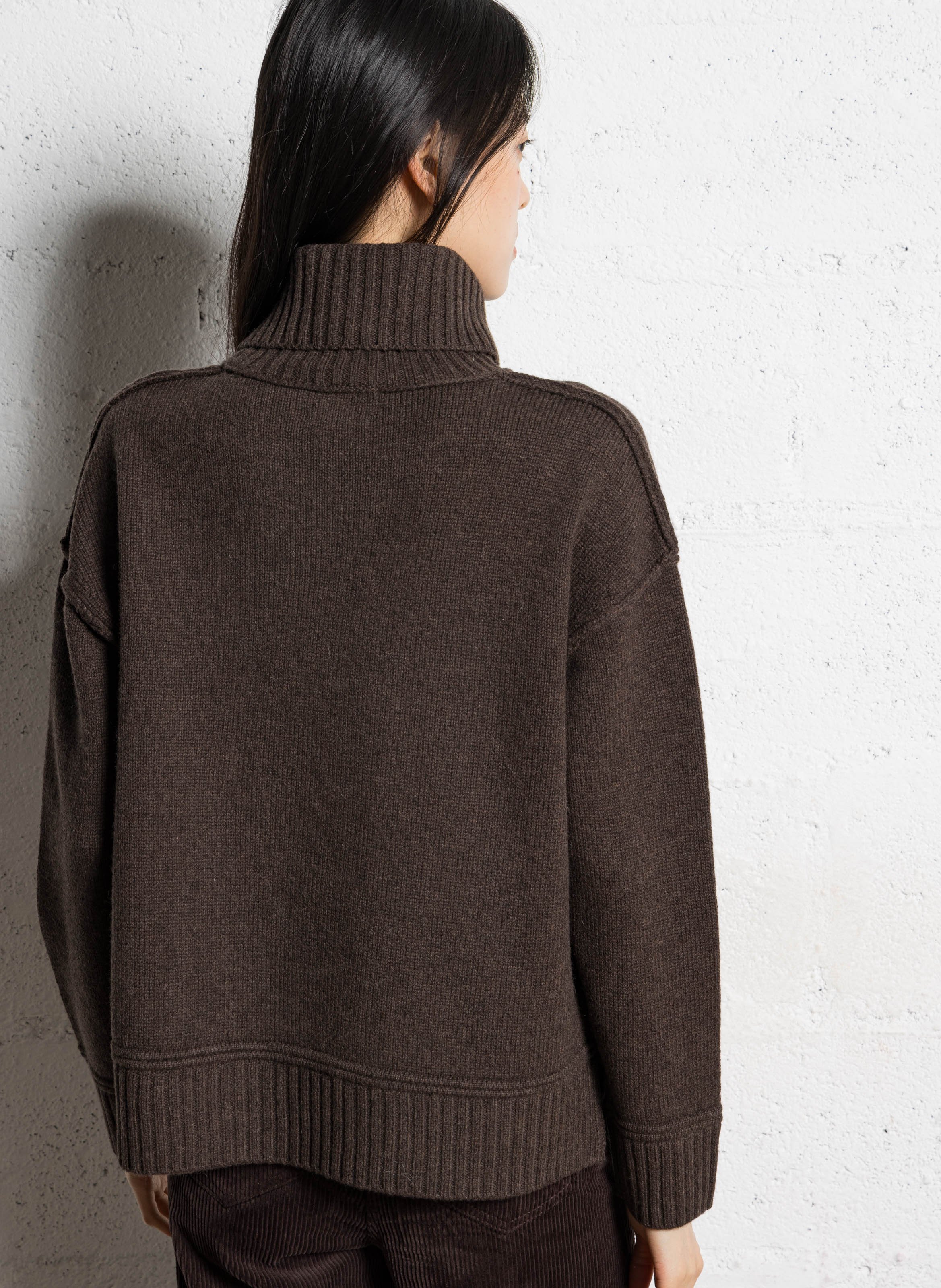 Pull ample col roulé en laine MAISON 123 Marron