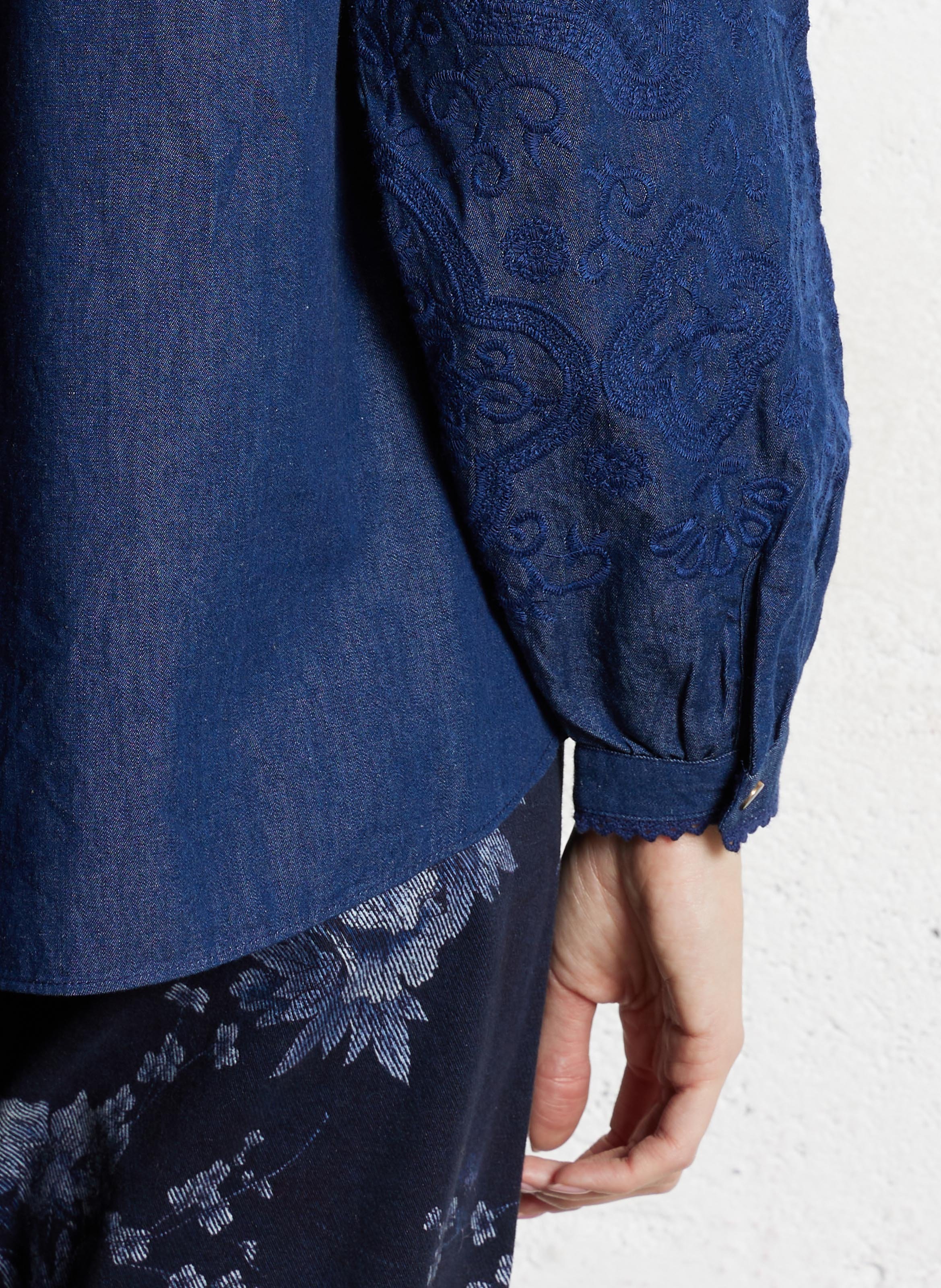 Ruimvallende, katoenen blouse met Maokraag SUD EXPRESS Blauw