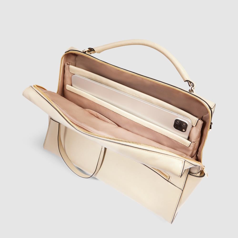 Women's laptop bag with iPad® compartment, shock protection, and RFID protection PIQUADRO Beige
