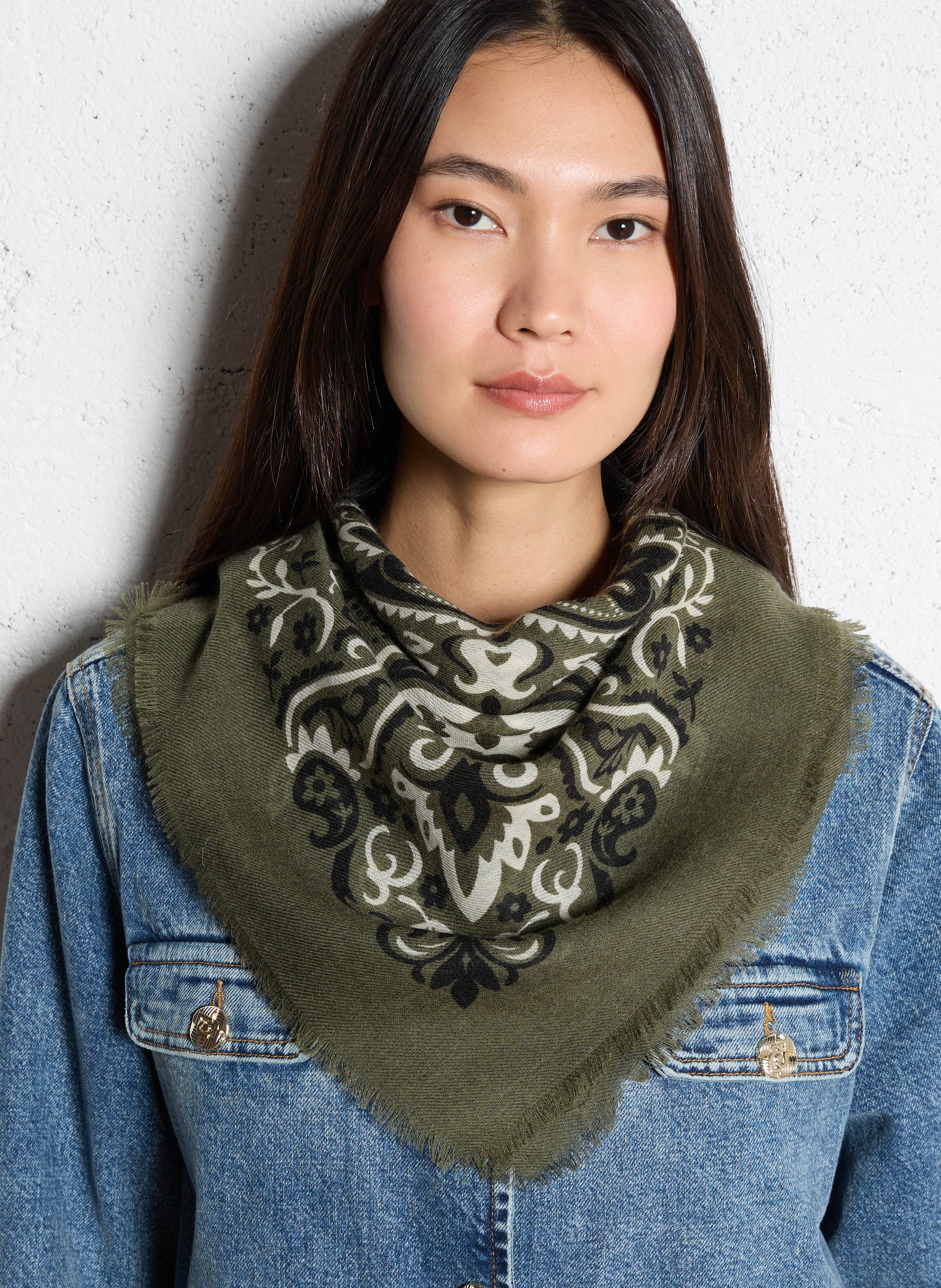 Haddock wool and silk printed scarf MAISON LECOMTE FLAMENT