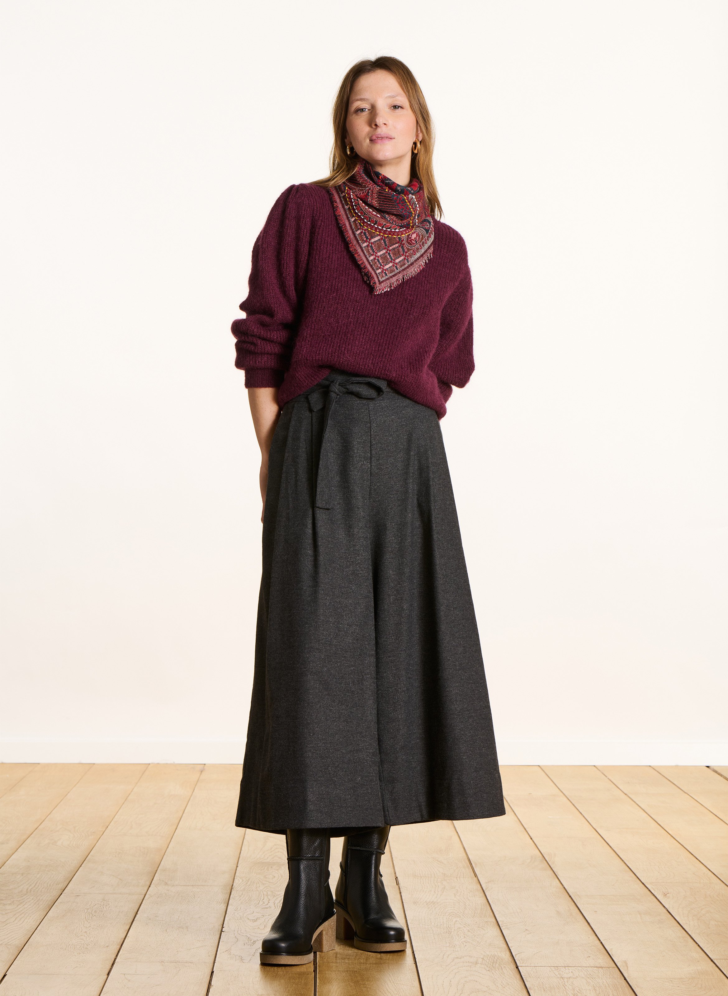 Echarpe carrée imprimée en coton et laine LA FEE MARABOUTEE Red