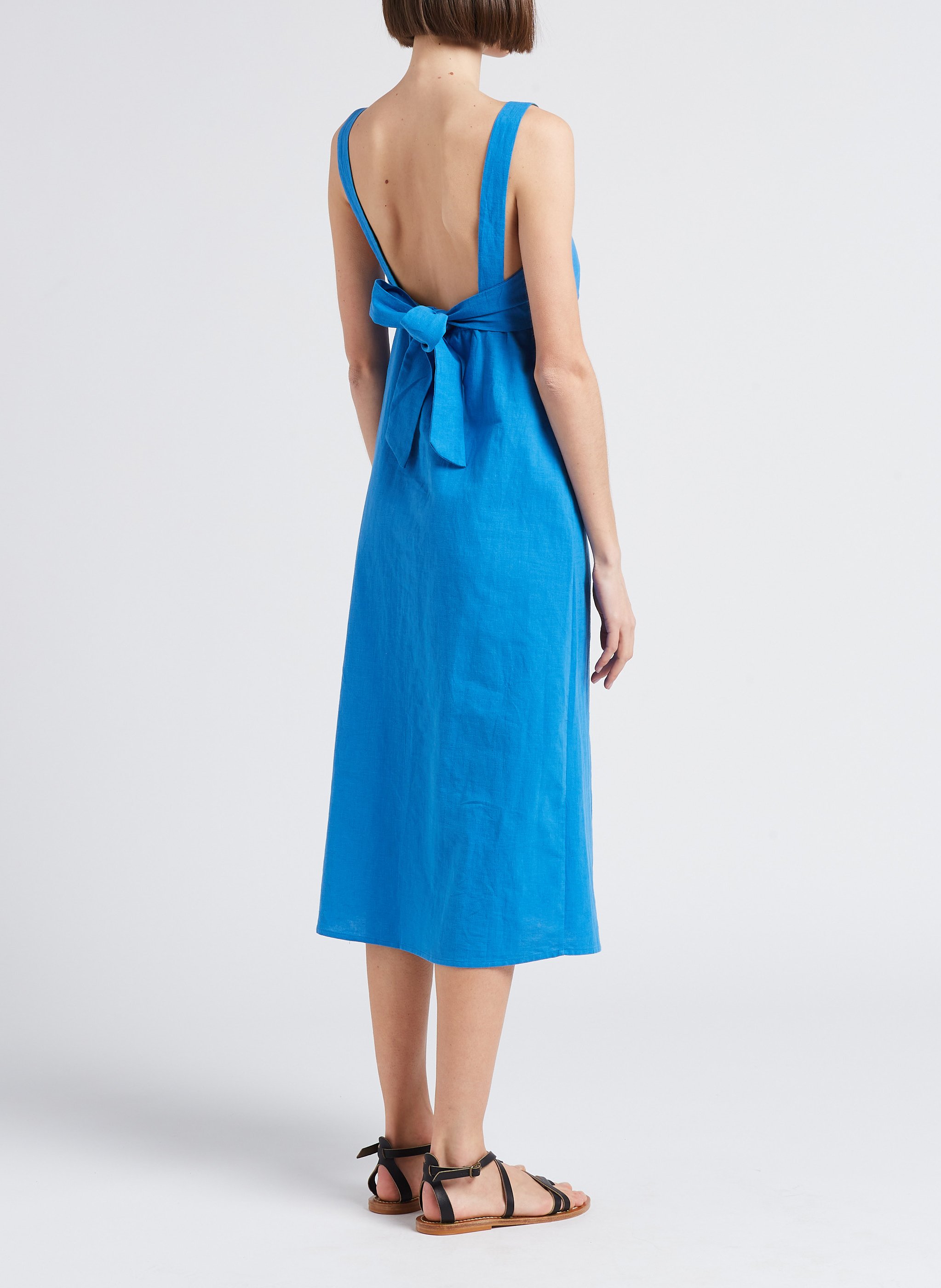 Robe mi-longue décolleté coeur en coton et en lin mélangés LA PETITE ETOILE Bleu