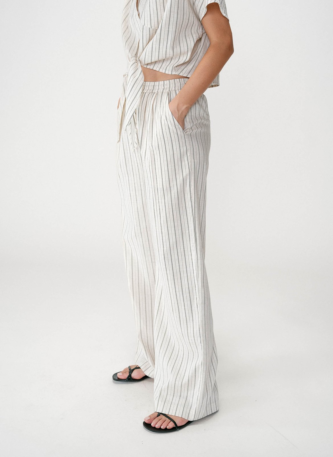 Pantalon large à rayures GRACE ET MILA Beige