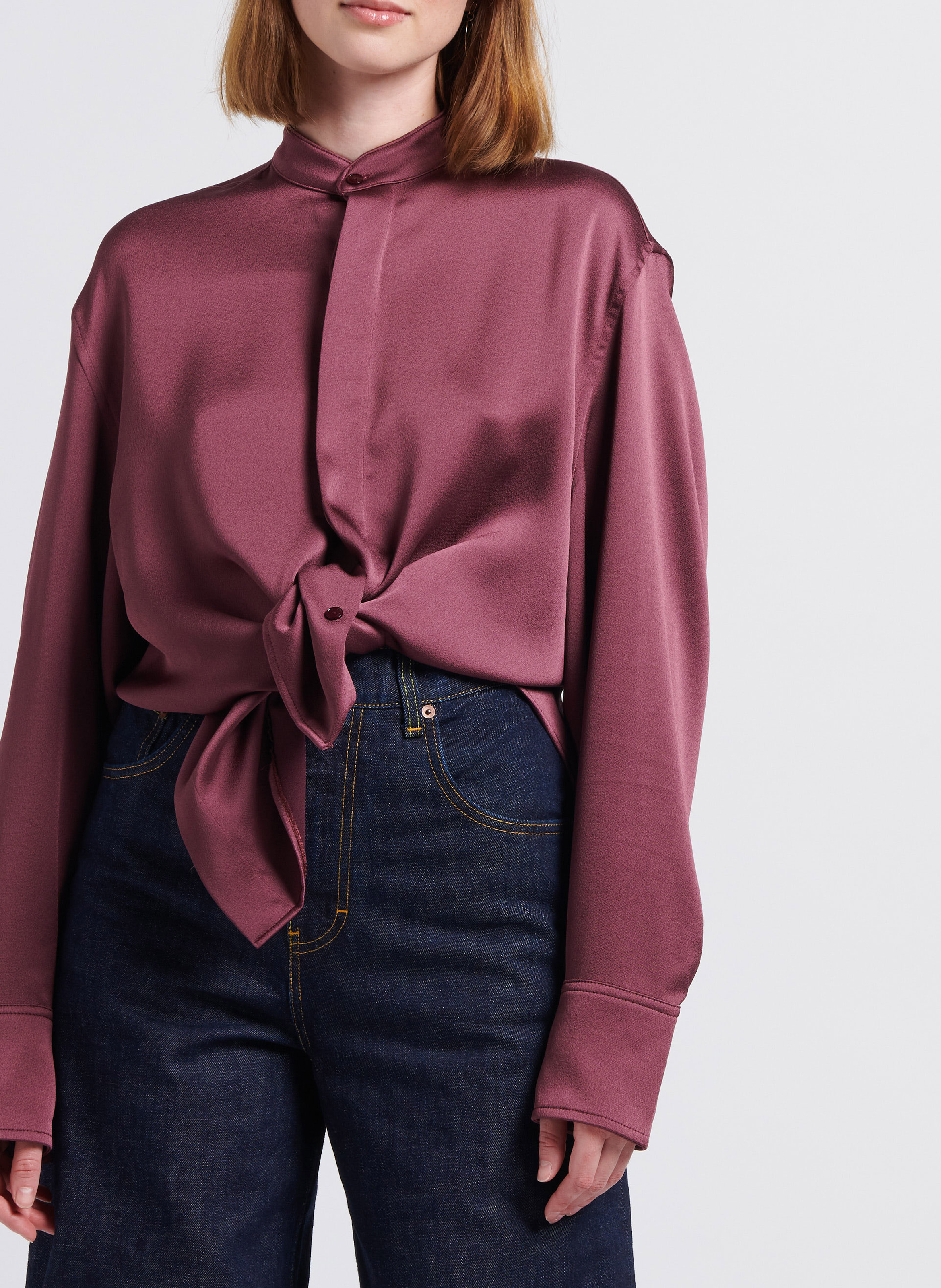 Satiniertes Hemd mit Mao-Kragen LAURENCE BRAS Pflaume