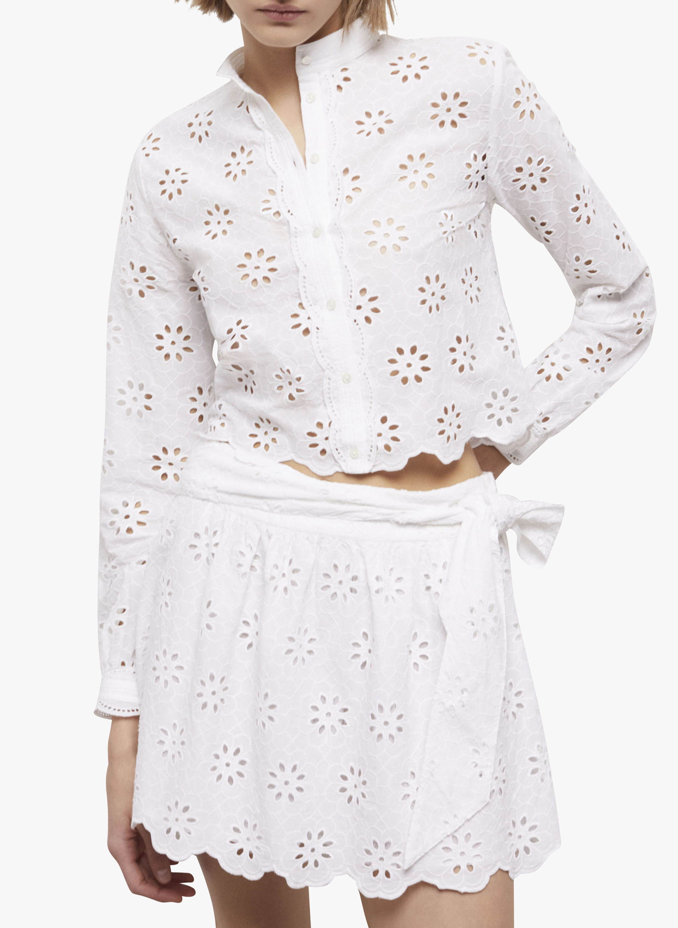 Jupe courte broderie anglaise en coton THE KOOPLES Blanc
