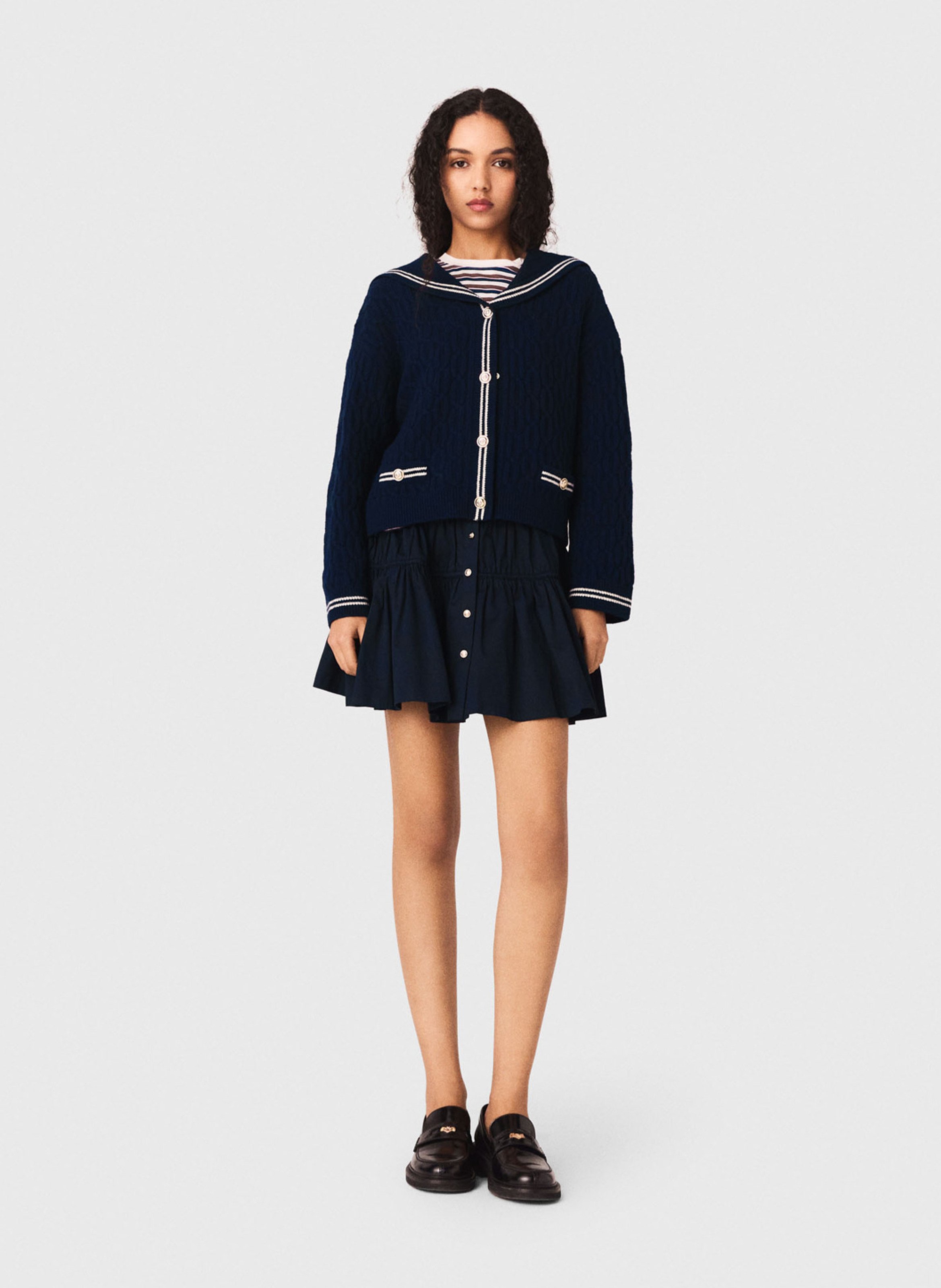 Rechte vest met omgeslagen kraag van gebreide wol MAJE Blauw