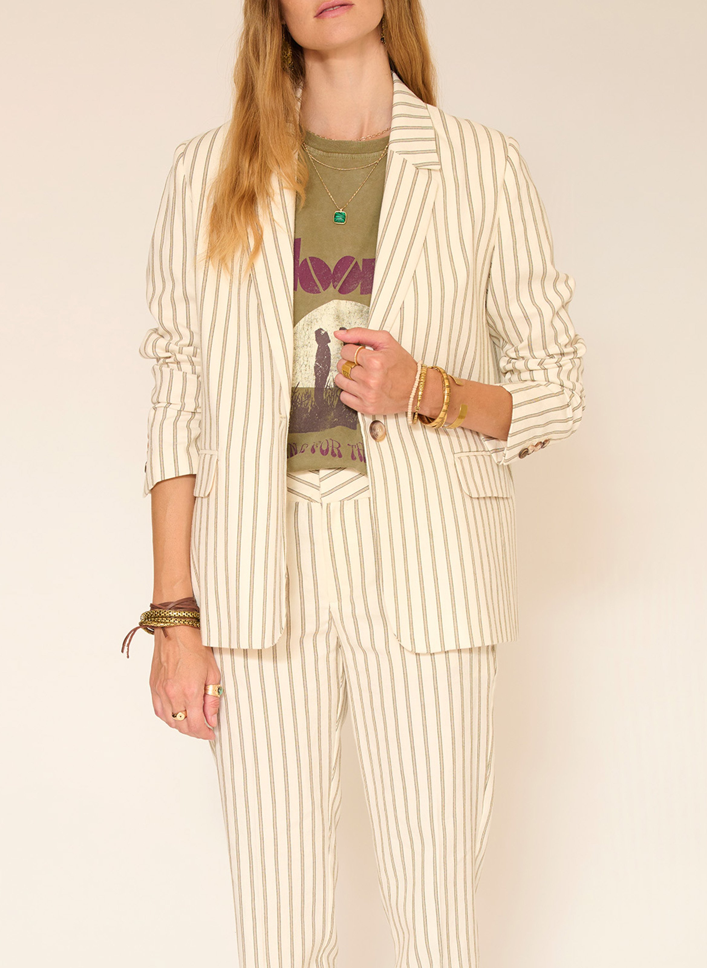 Chaqueta sastre recta de rayas MKT Beige