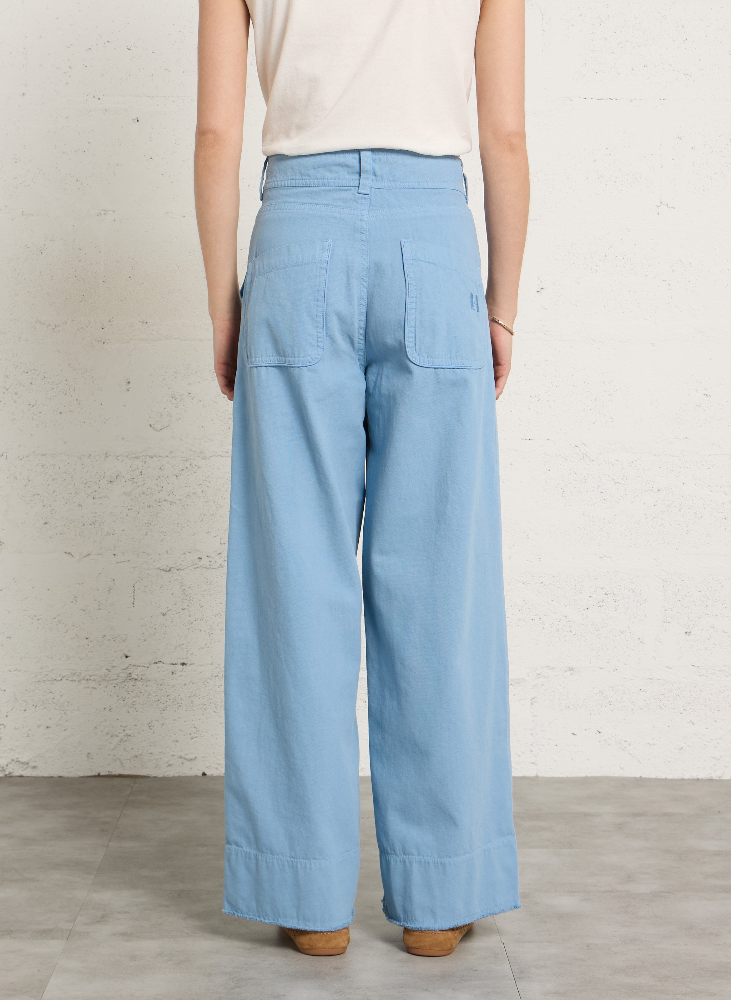 Weit geschnittene Taillenhose aus Baumwolle LEON & HARPER Blau