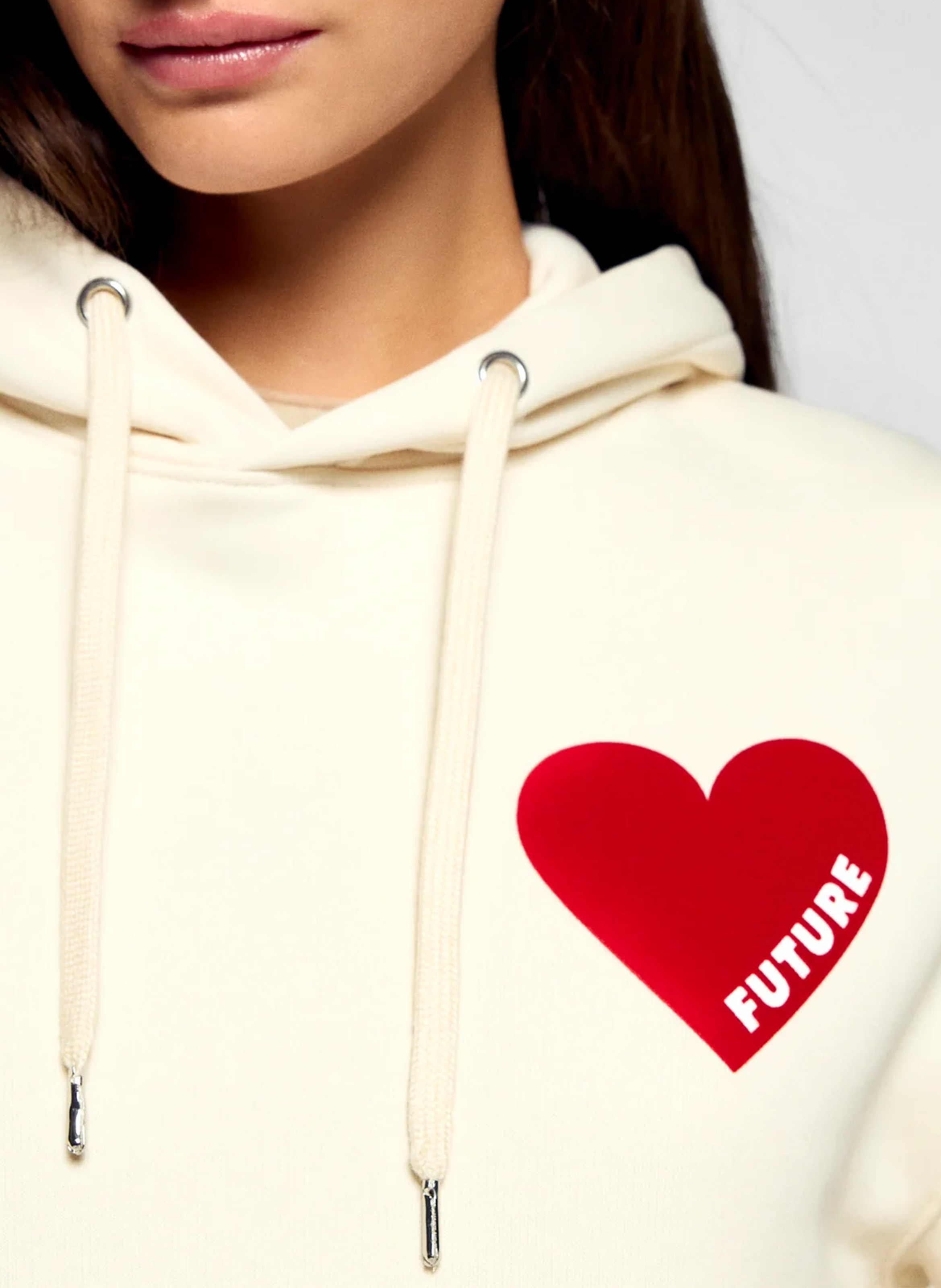 Sweat droit à cœur floqué devant FROM FUTURE Beige