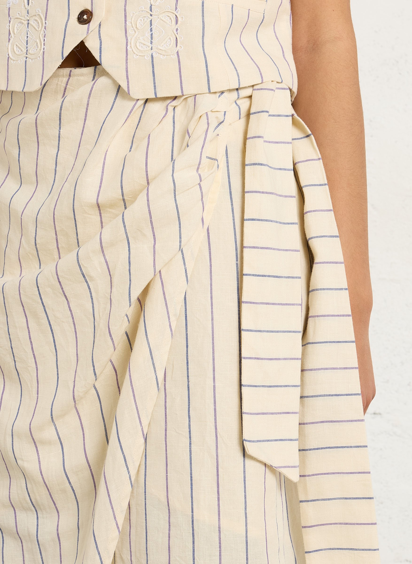 Jupe portefeuille rayée en lin LOUISE MISHA Beige