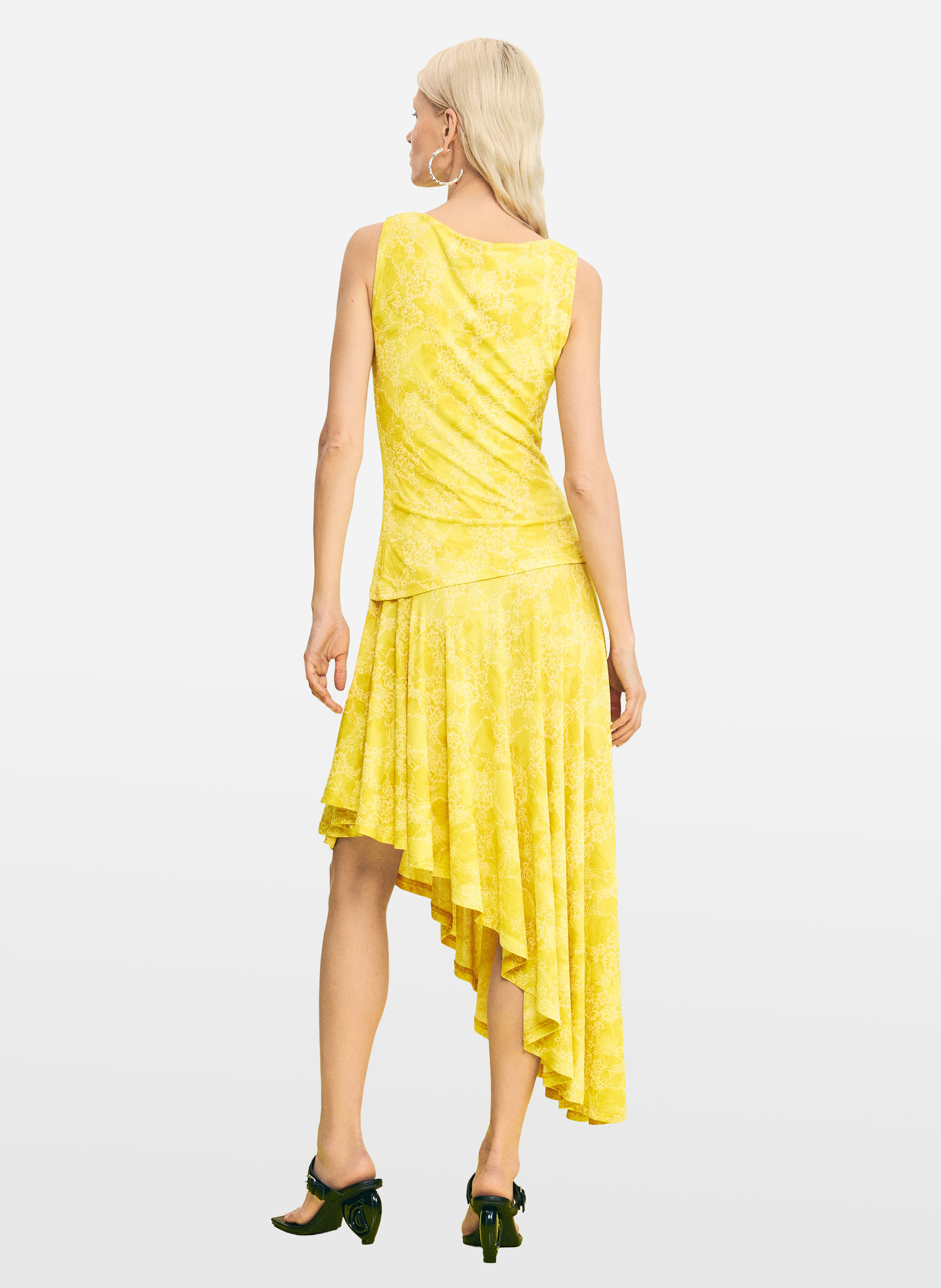 Robe courte asymétrique imprimée col rond DESIGUAL Jaune