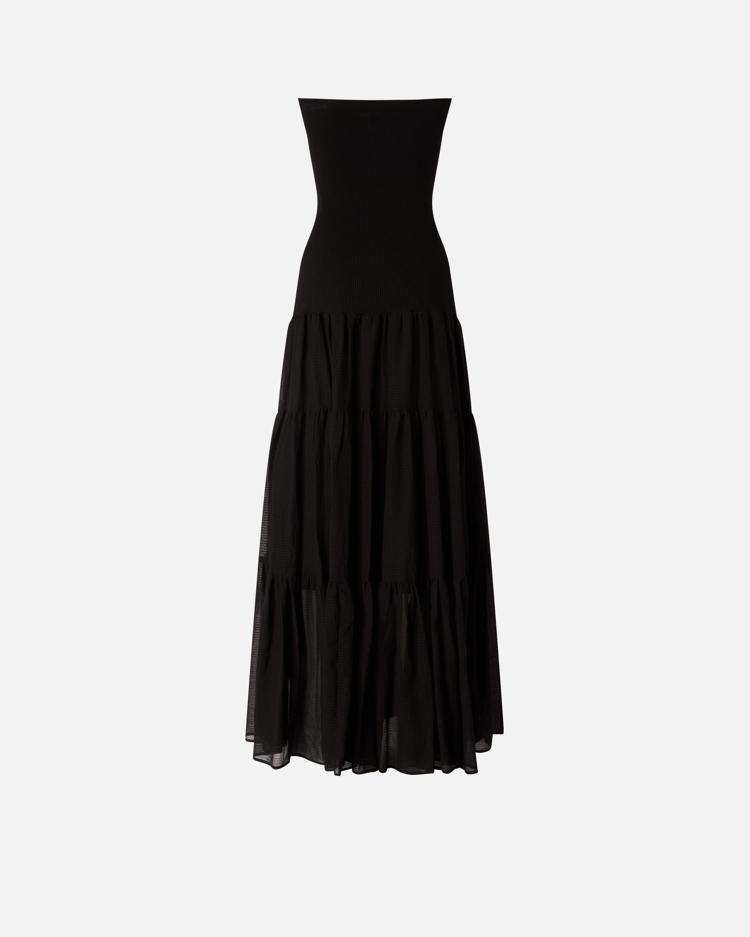 Long dress with ribbed top and ruffled skirt PINKO Black
