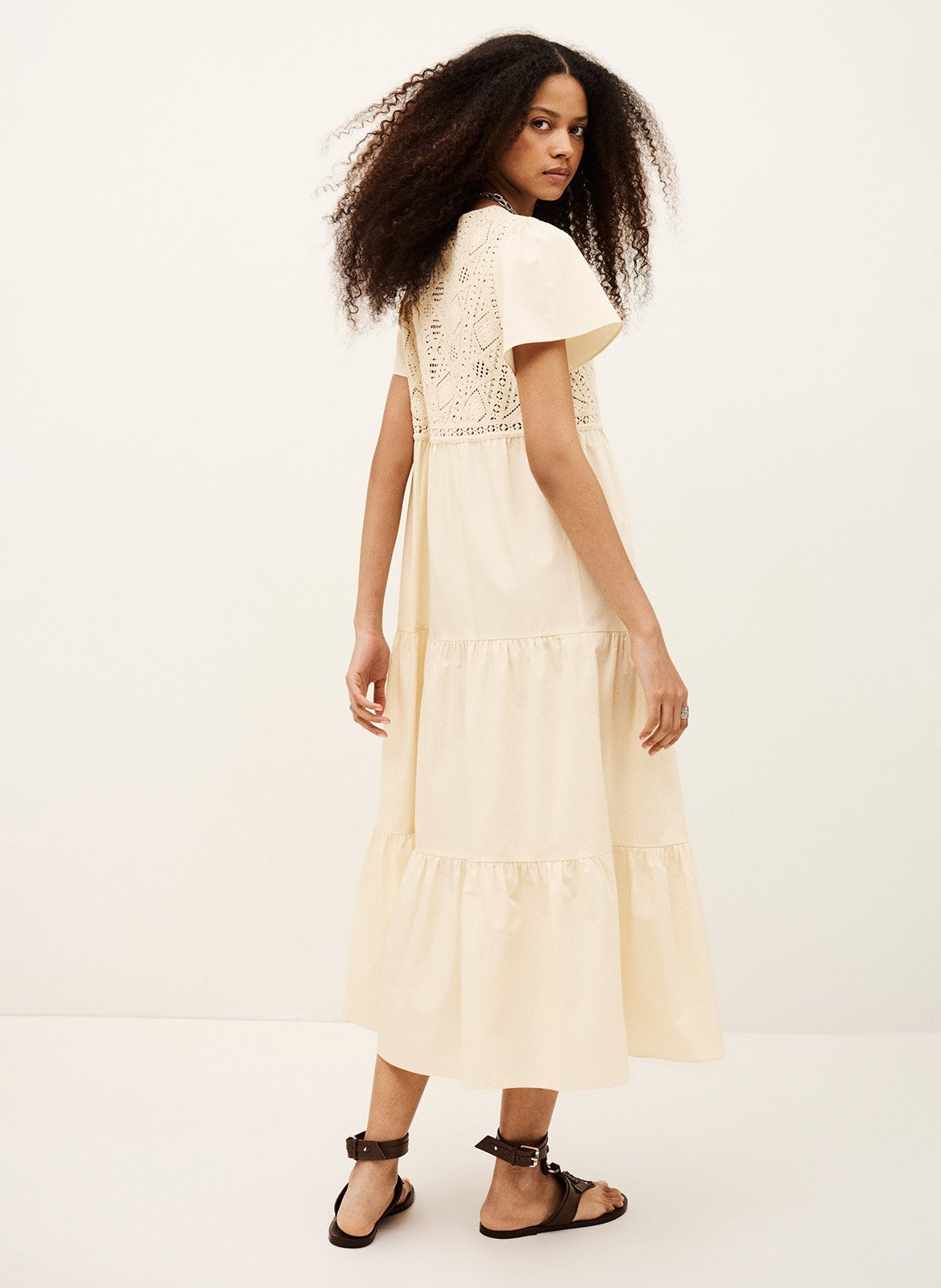 Robe longue col V en coton BA&SH Beige