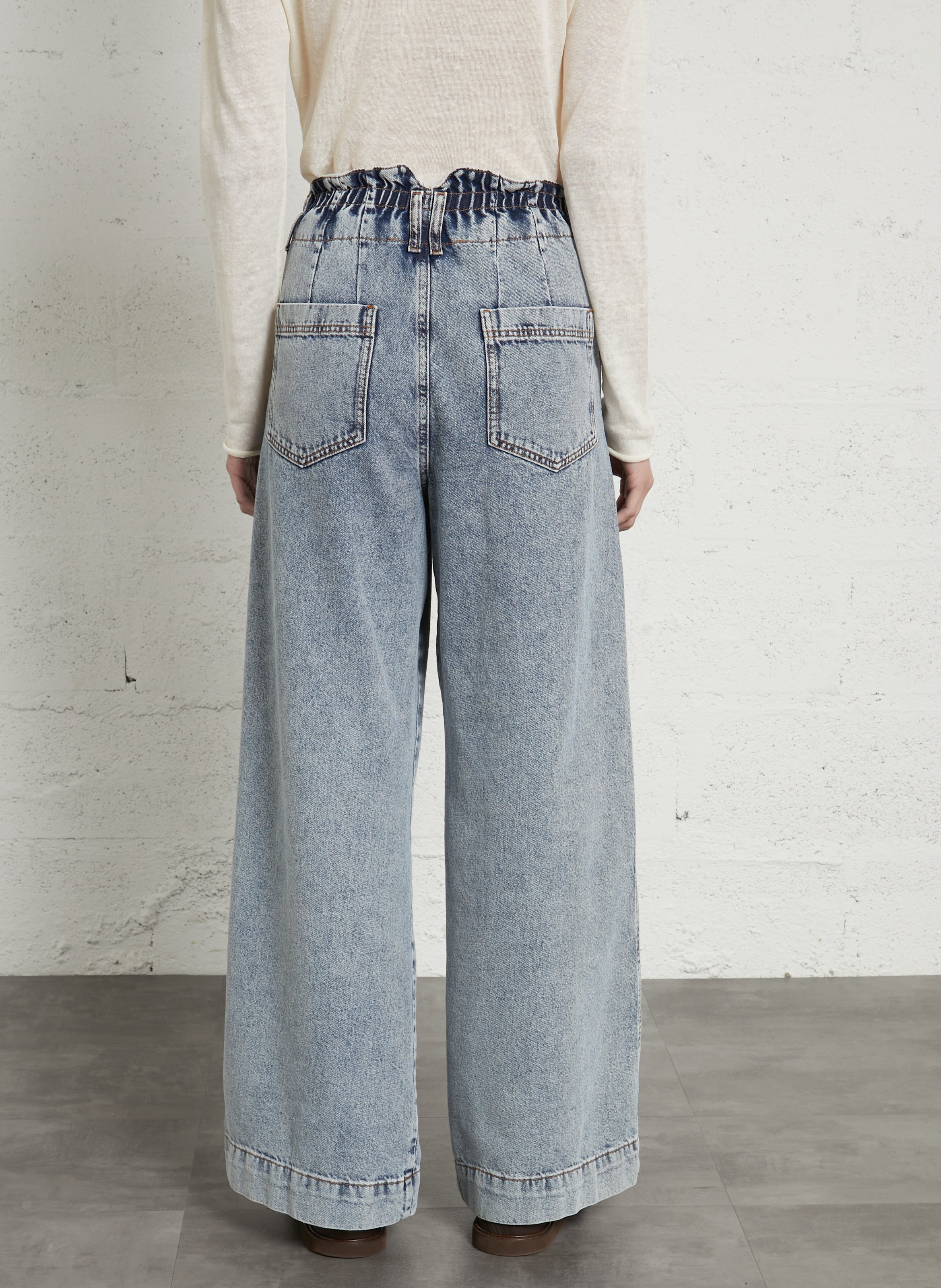 High-Waisted Wide Leg Washed Denim Jeans TINSELS Blue