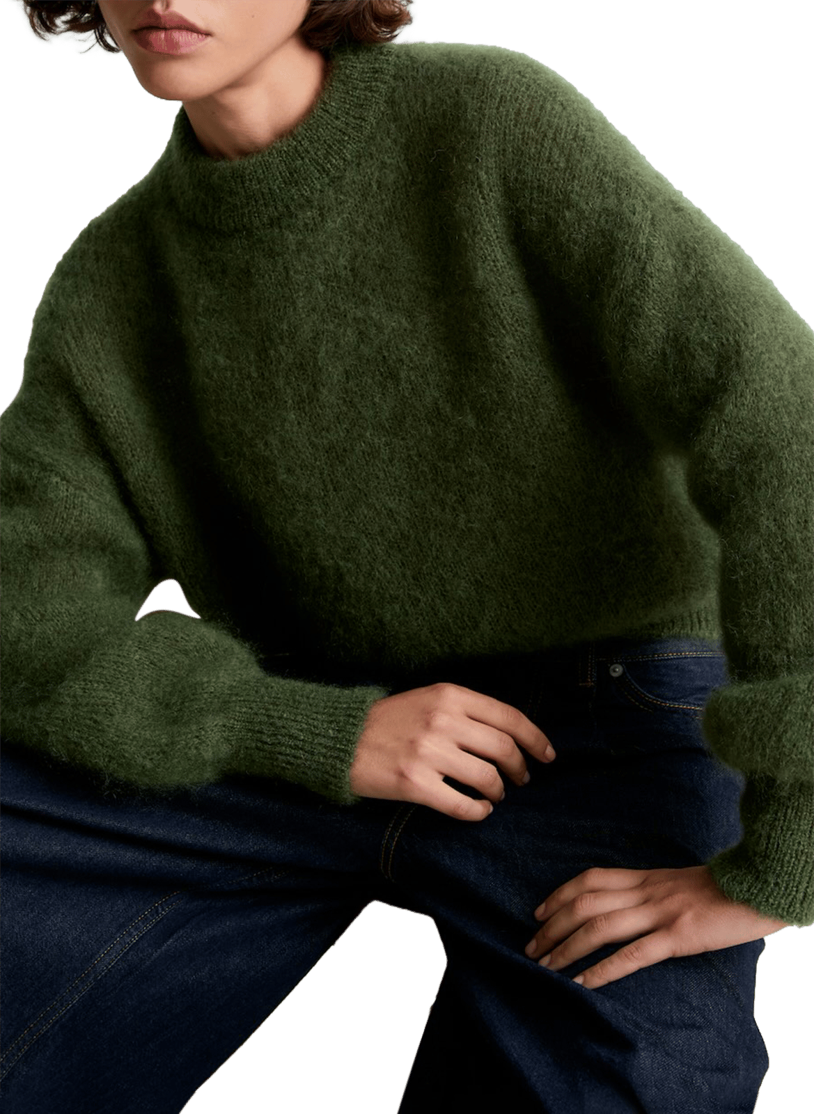 Pull col rond en laine mélangée JANE Olive