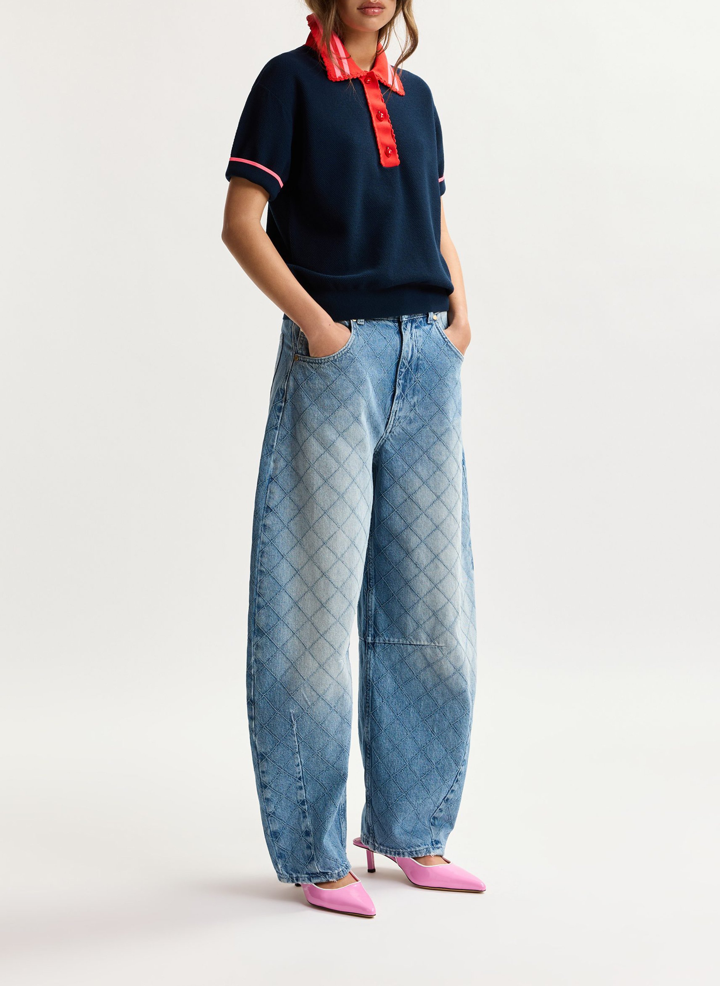 Gerade geschnittenes Poloshirt aus Strick ESSENTIEL ANTWERP Blau