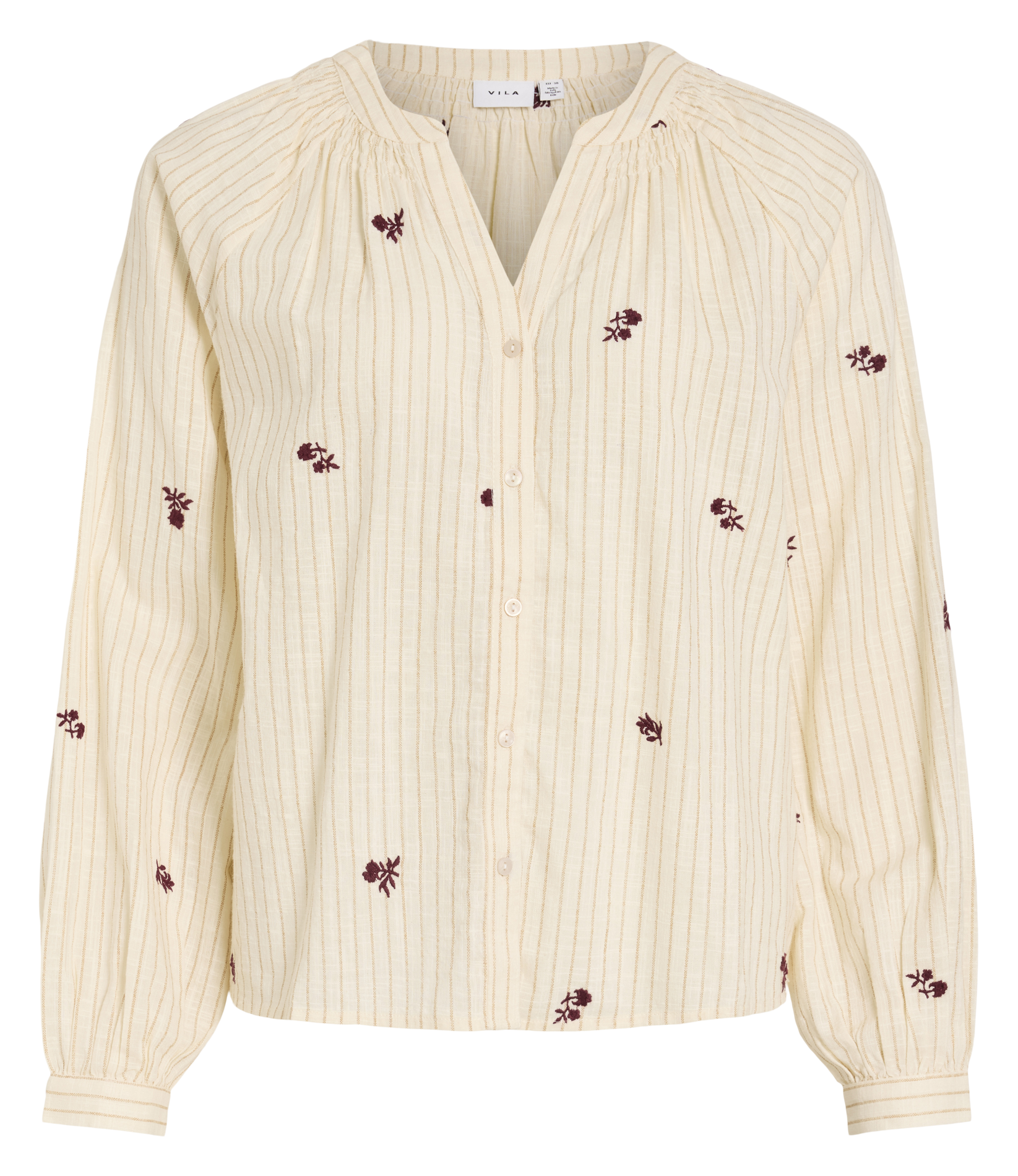 Striped V-neck cotton straight-cut shirt VILA Beige